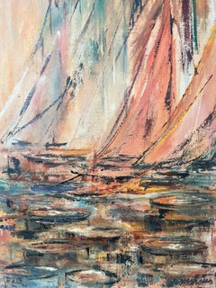 Alice Marcus " Seascape with Sailboats" Oil on Canvas Painting, Framed