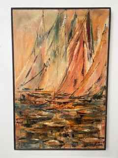 Alice Marcus " Seascape with Sailboats" Oil on Canvas Painting, Framed