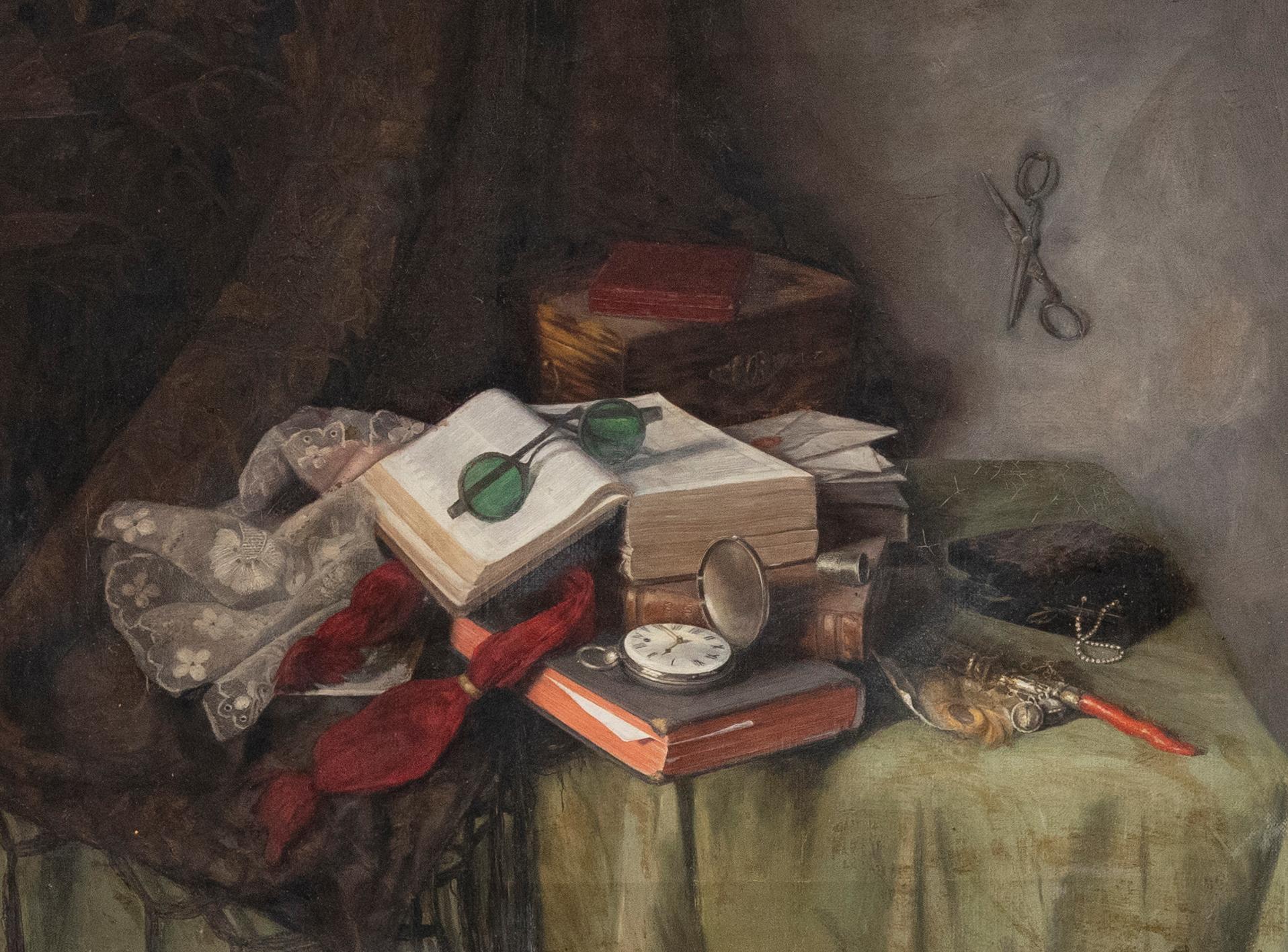 Alice S. Richards - Gerahmtes Ölgemälde des späten 19. Jahrhunderts, Granny's Treasures – Painting von Unknown