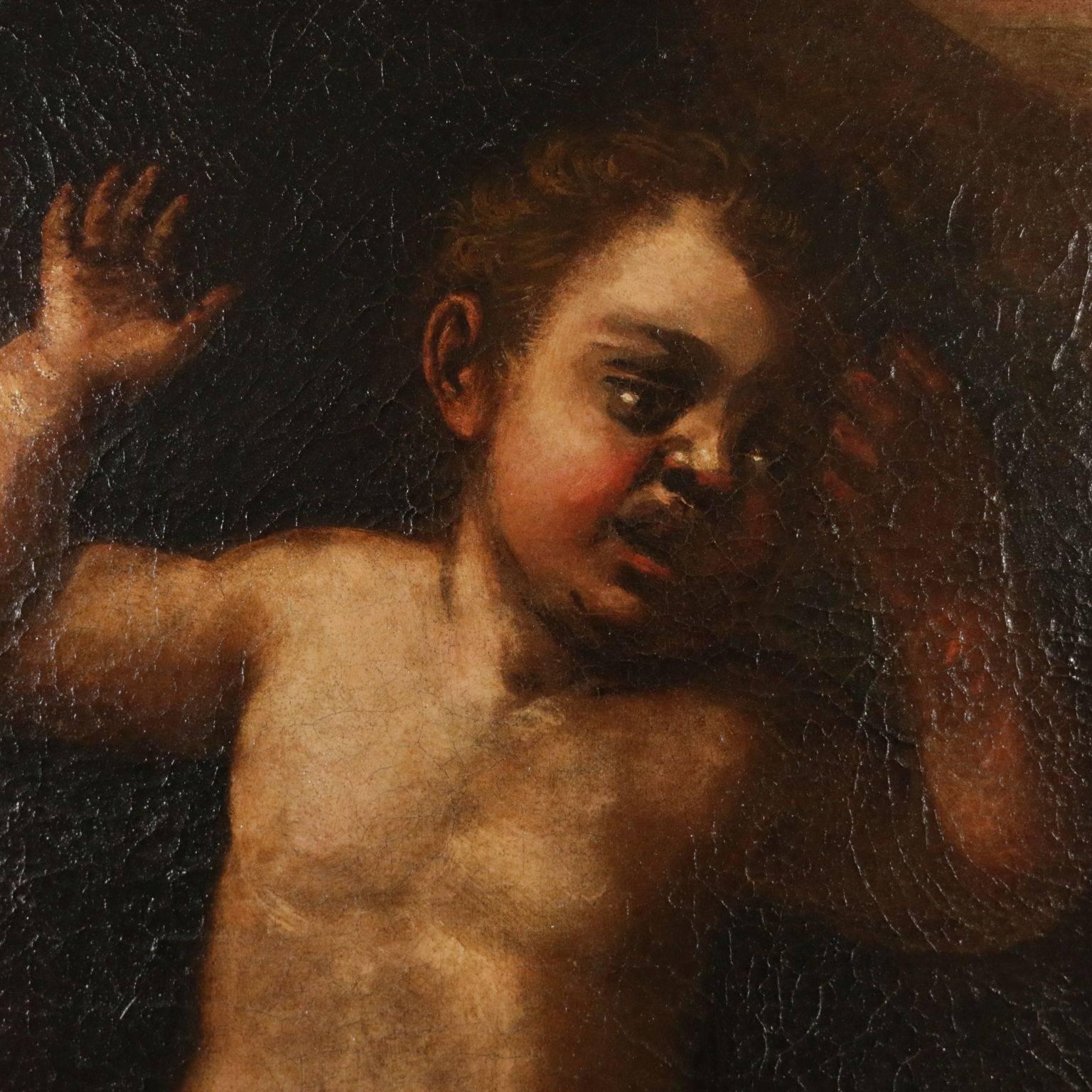 Allegoric Painting Cherubs' Game Oil on Canvas 18th Century 2