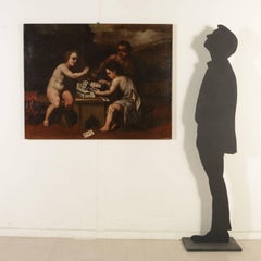 Allegoric Painting Cherubs Playing with Cards Oil on Canvas 18th Century