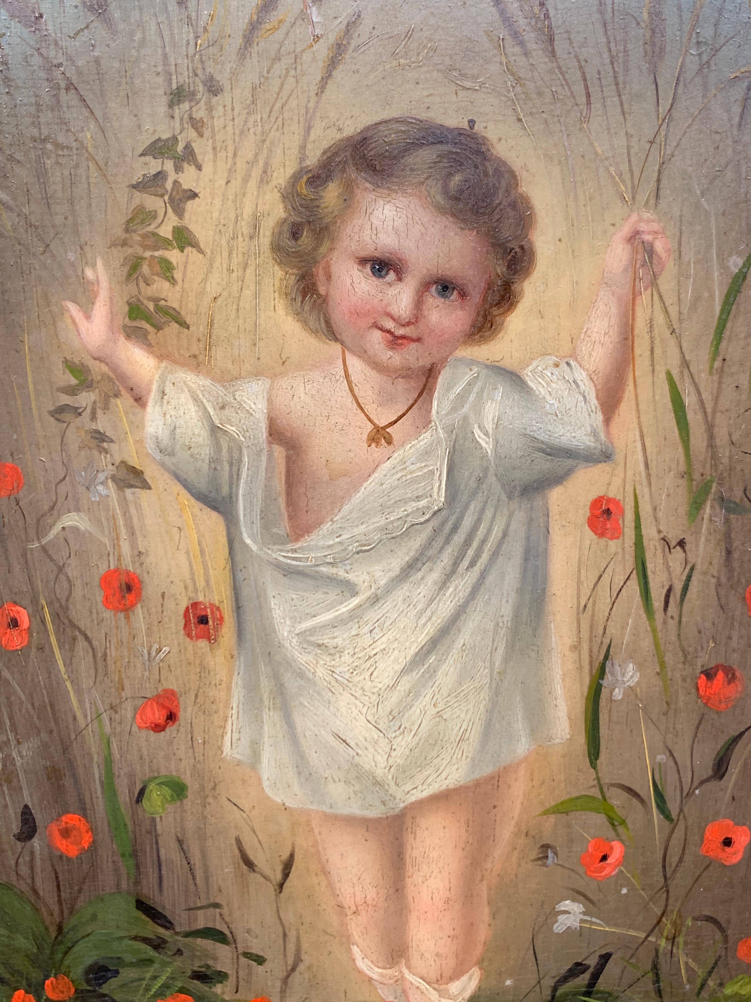 Allegory of The Wheat Harvest (19th-century Folk Art Child portrait)  - Painting by Unknown