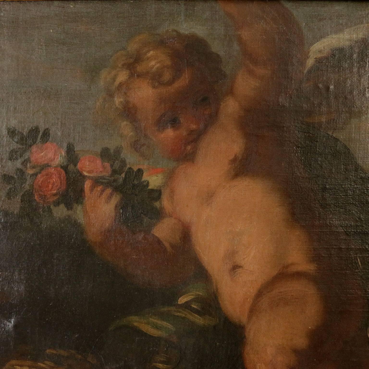 Allegory with Cherubs Oil on Canvas 18th Century - Brown Interior Painting by Unknown