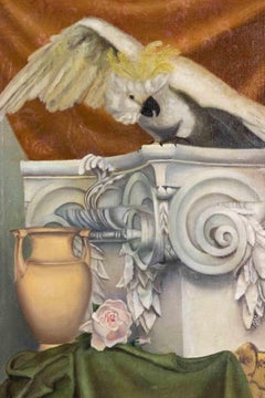 Allegory with Parrot, Capital, Amphora and Drapes - Painting - Late 19th Century