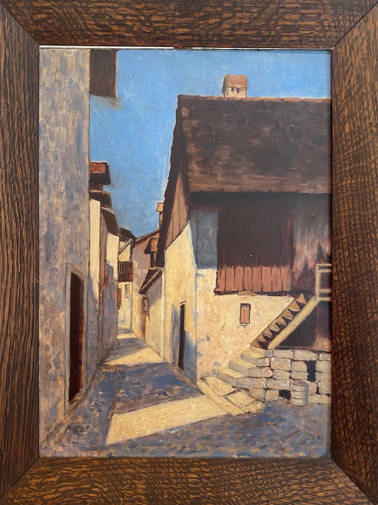 Alley in Valais Schweiz – Öl auf Leinwand 34x46 cm – Painting von Unknown