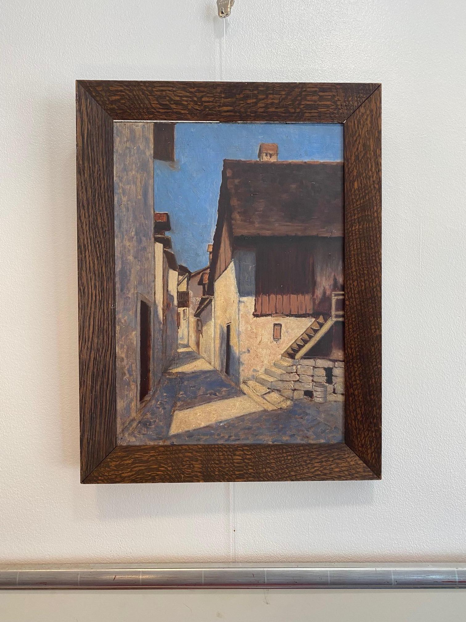 Alley in Valais Schweiz – Öl auf Leinwand 34x46 cm (Moderne), Painting, von Unknown