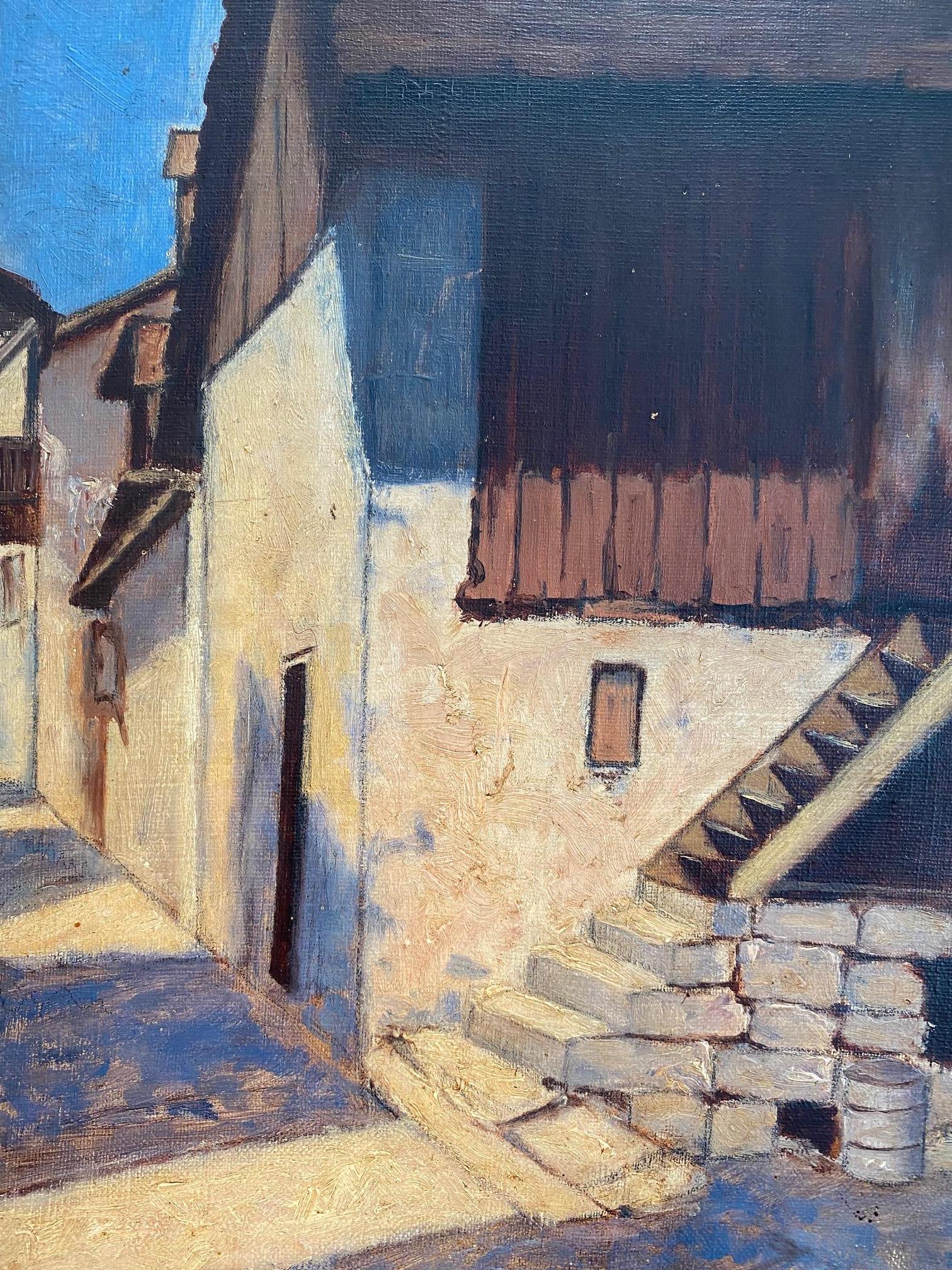 Alley in Valais Schweiz – Öl auf Leinwand 34x46 cm (Grau), Landscape Painting, von Unknown