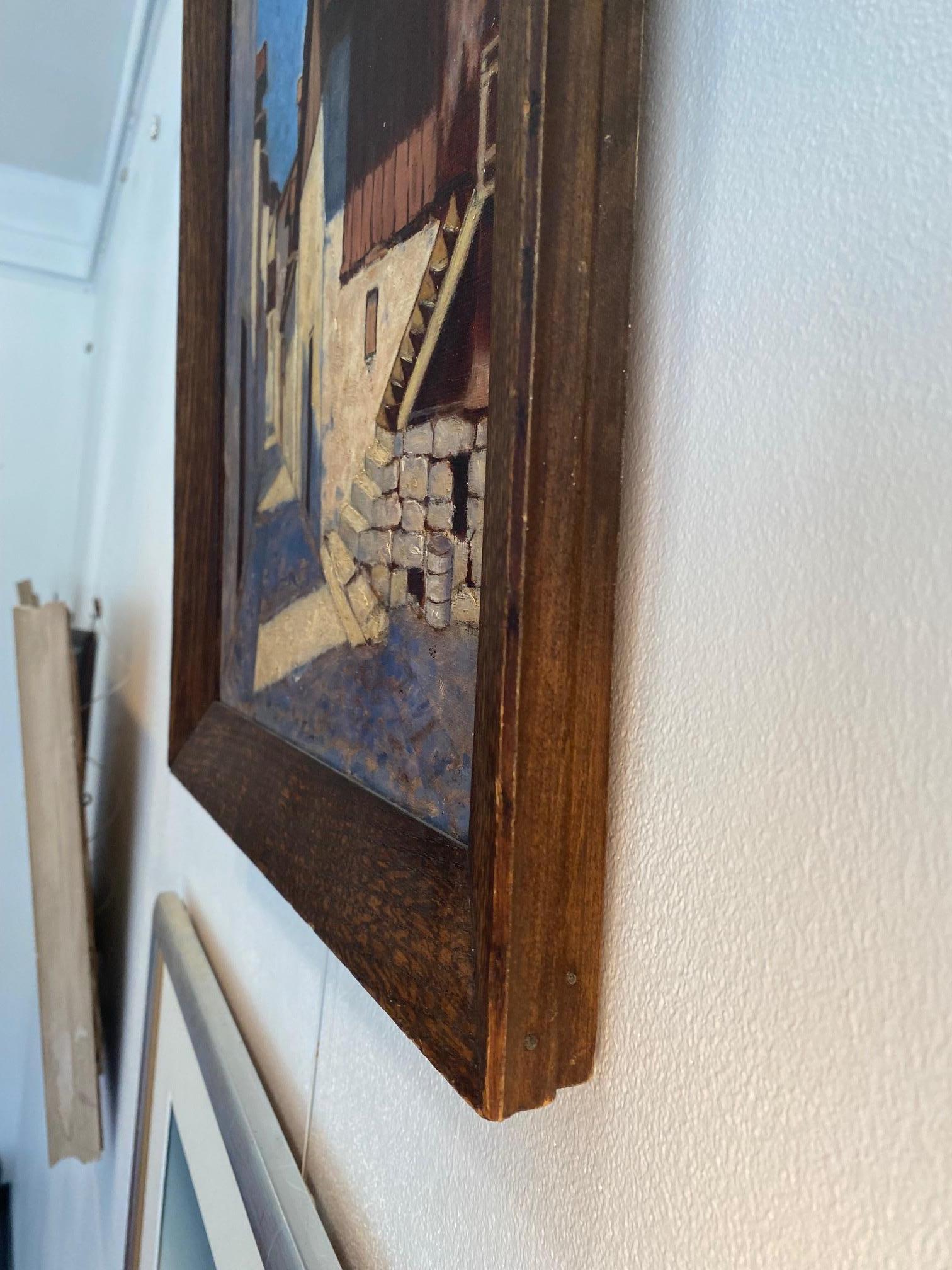 Alley in Valais Schweiz – Öl auf Leinwand 34x46 cm im Angebot 2
