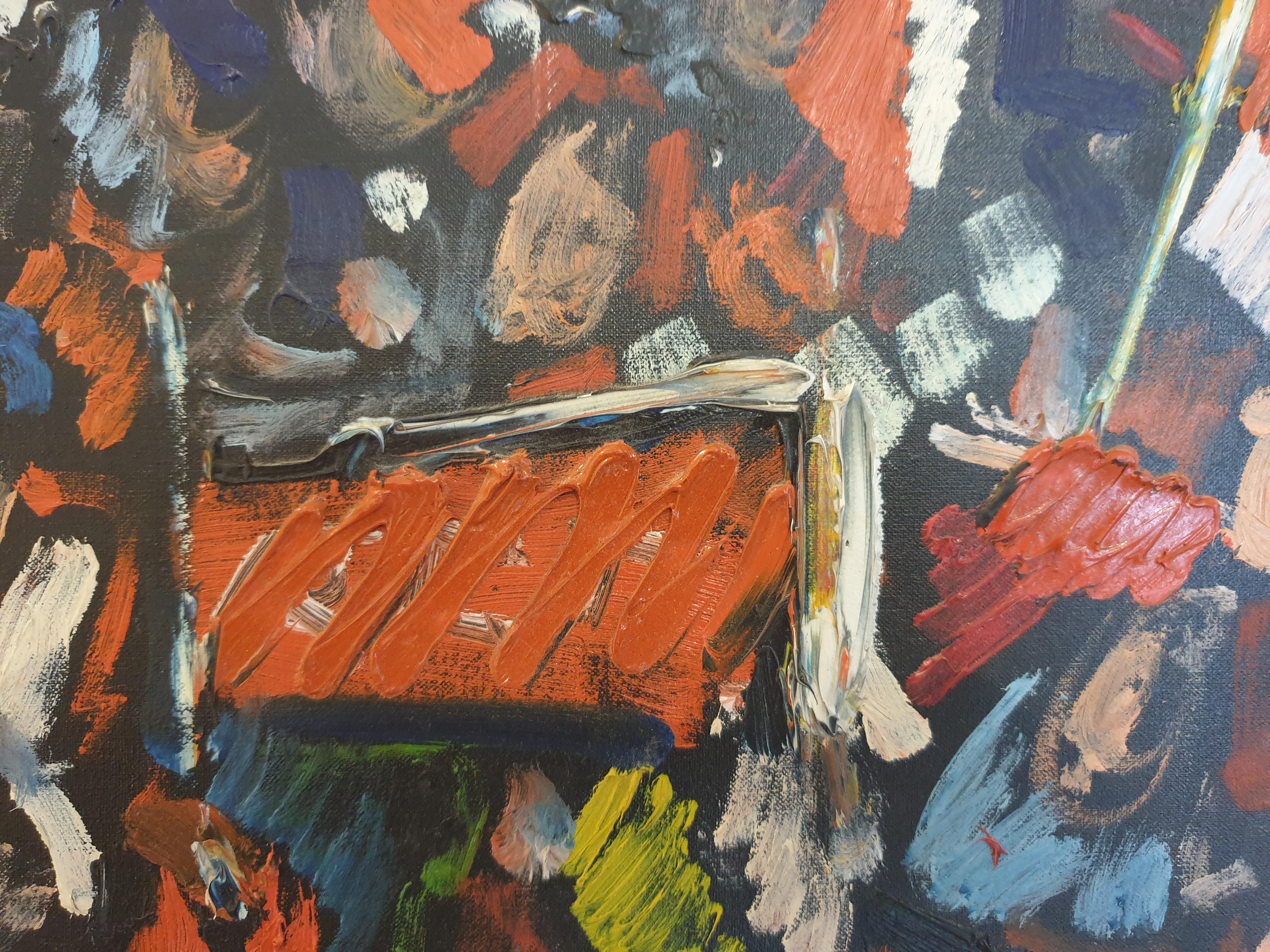 'Allez!' At the Match. Toulon Rugby Club. Large Expressionist Oil on Canvas. For Sale 3
