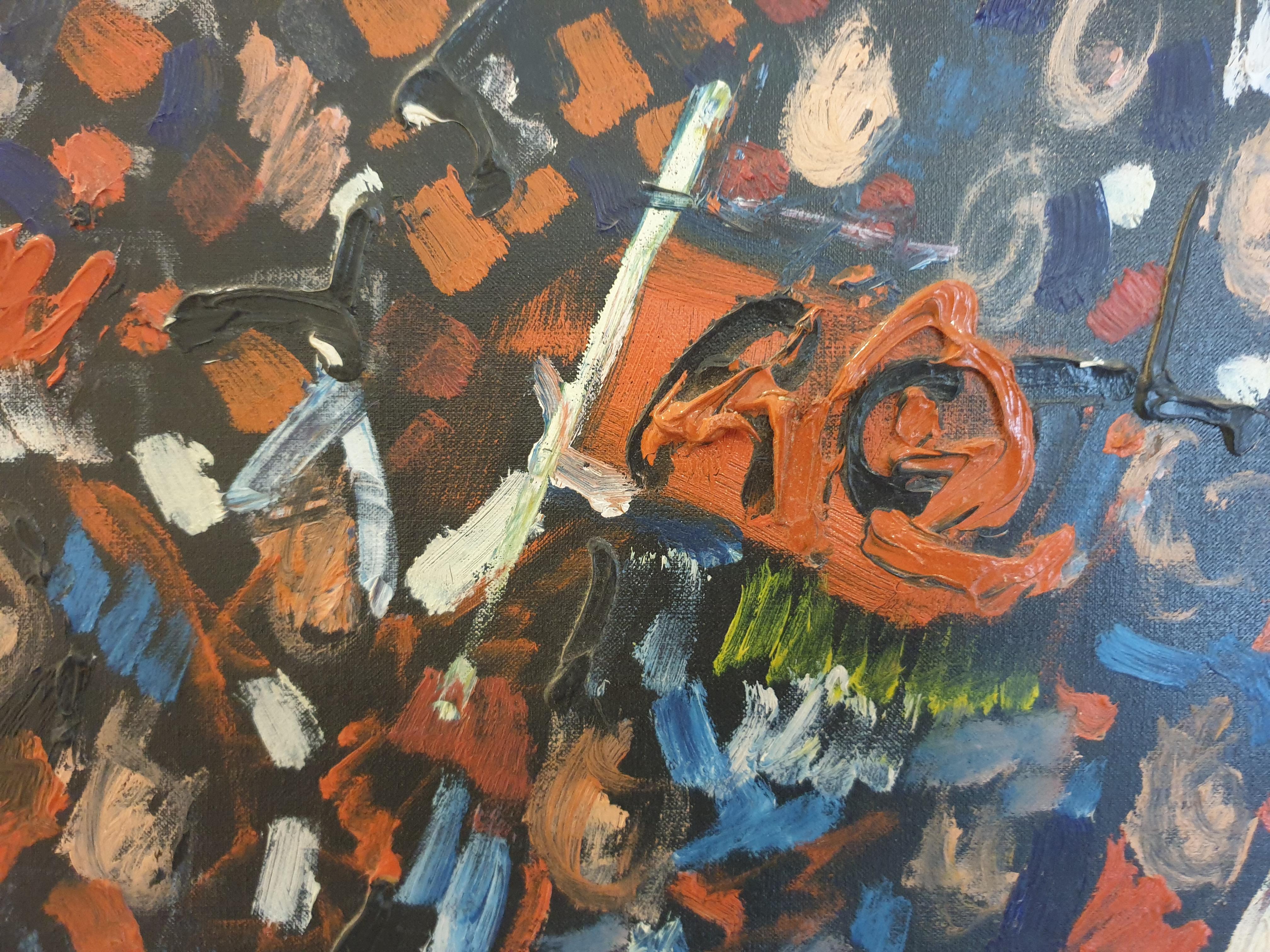 'Allez!' At the Match. Toulon Rugby Club. Large Expressionist Oil on Canvas. For Sale 4
