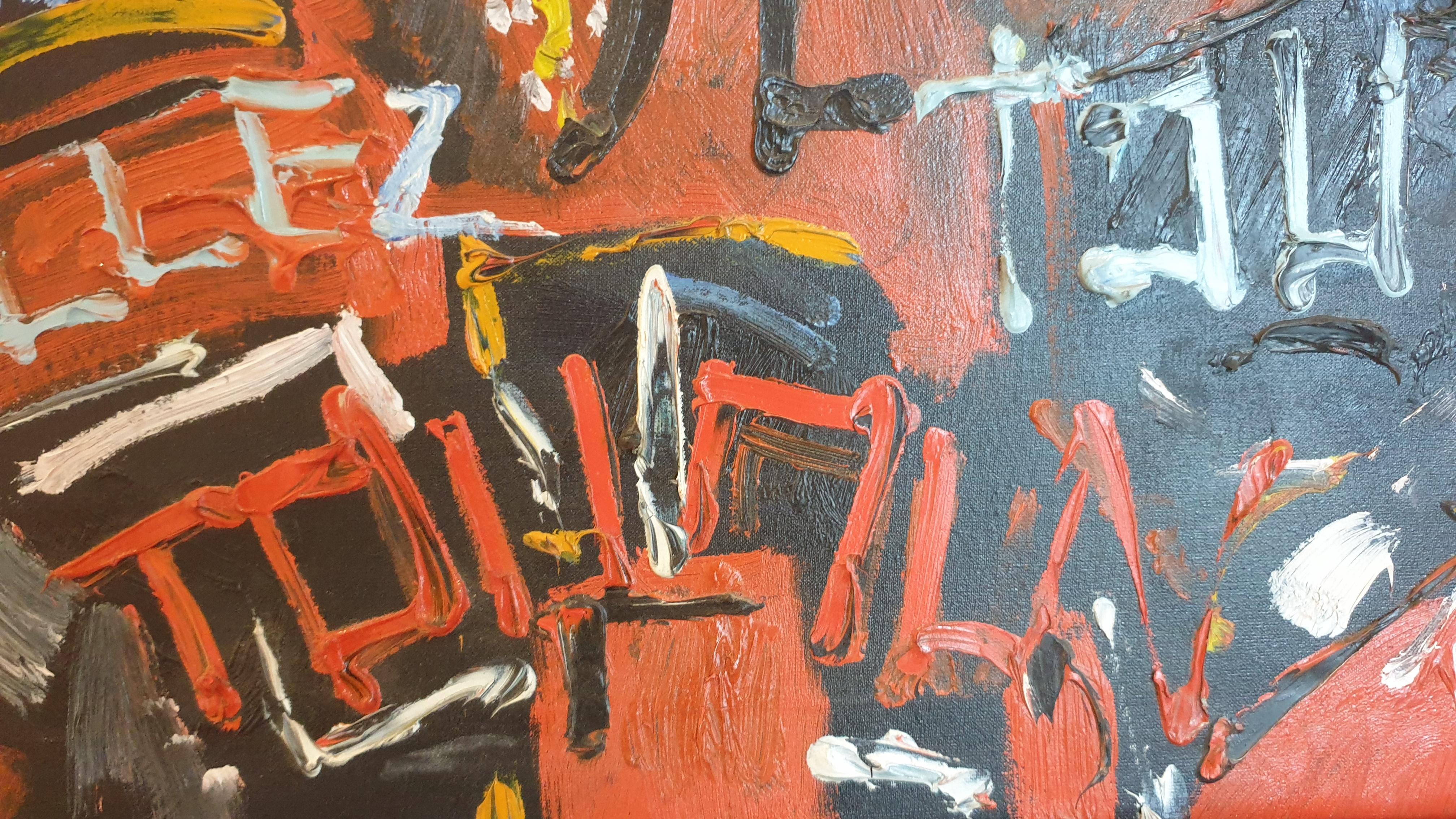 « Allez ! » à l'match. Rugby Club de Toulon. Grande huile expressionniste sur toile. - Expressionnisme abstrait Painting par Unknown