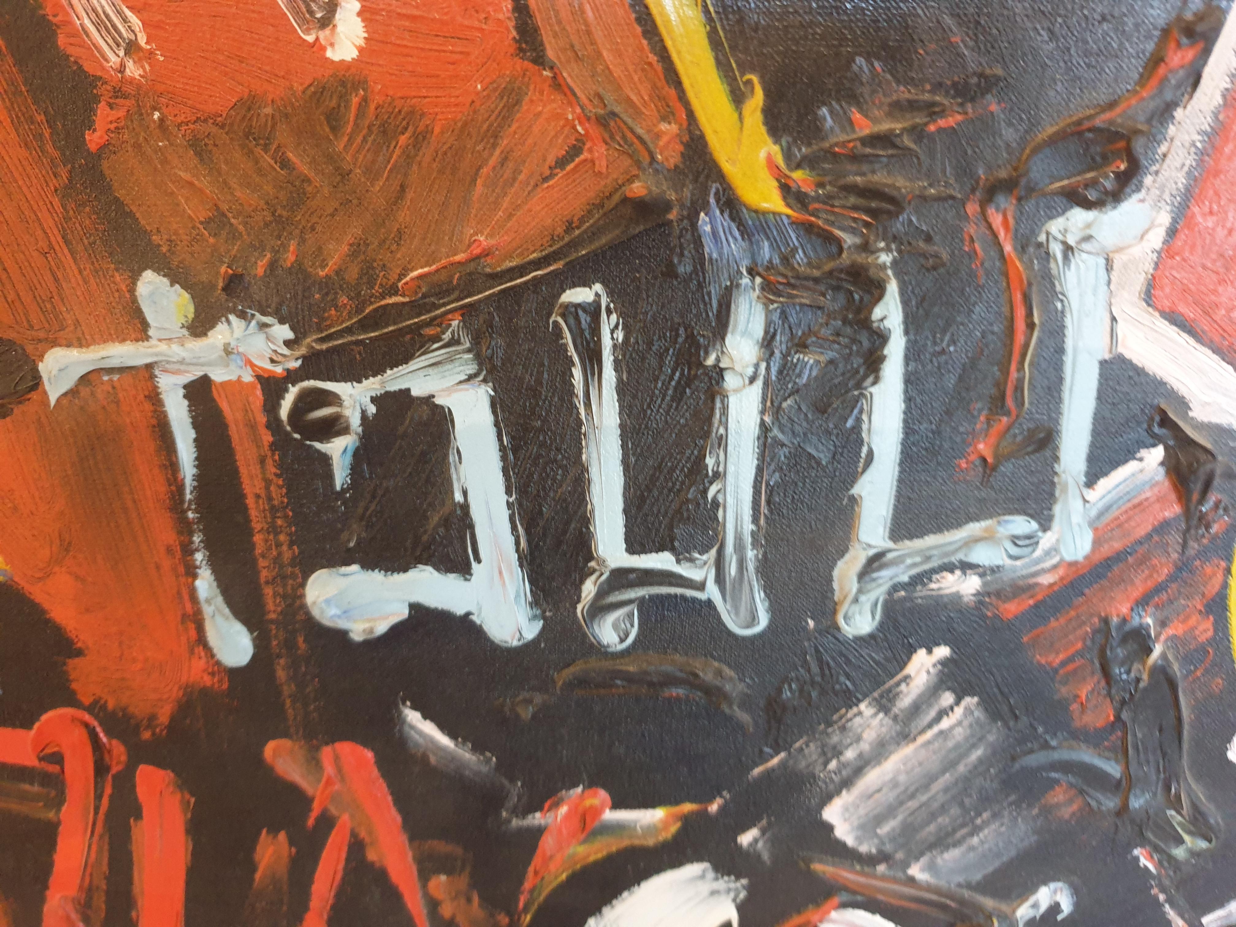 'Allez!' At the Match. Toulon Rugby Club. Large Expressionist Oil on Canvas. - Abstract Expressionist Painting by Unknown