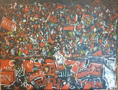 Vintage 'Allez!' At the Match. Toulon Rugby Club. Large Expressionist Oil on Canvas.