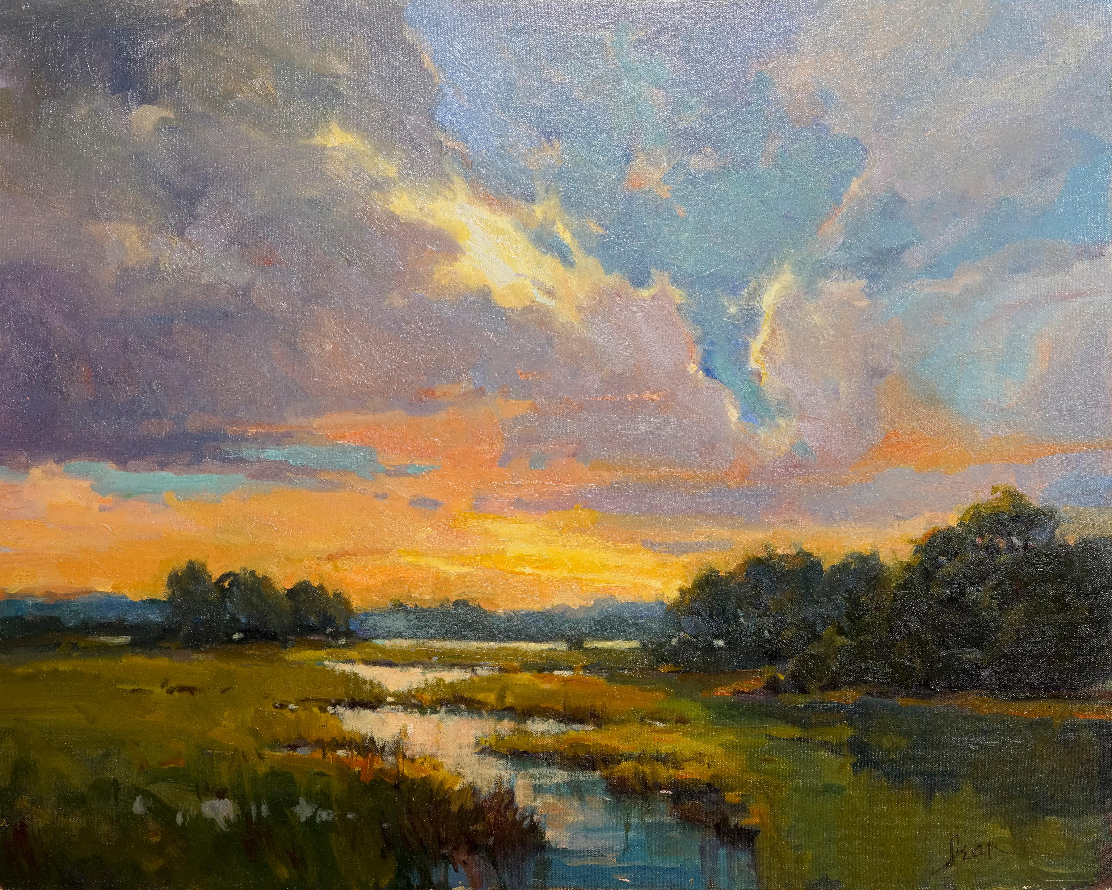 Dee Beard Dean Landscape Painting - Almost Evening II, Plein Air Landscape Original Fine Art Oil on Cotton Canvas
