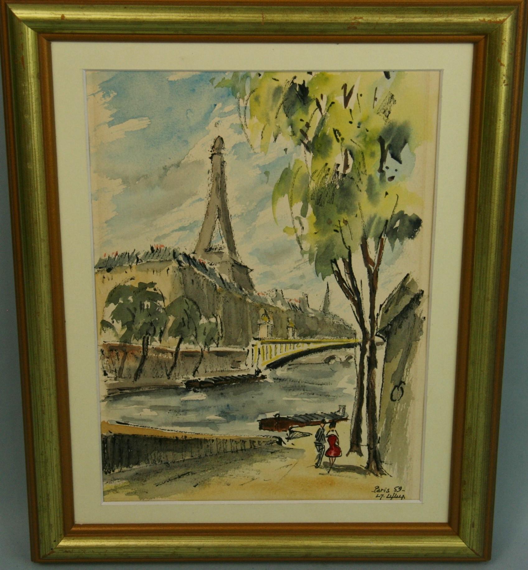 Unknown Landscape Painting - Impressionist Landscape Along The Seine in Paris painting
