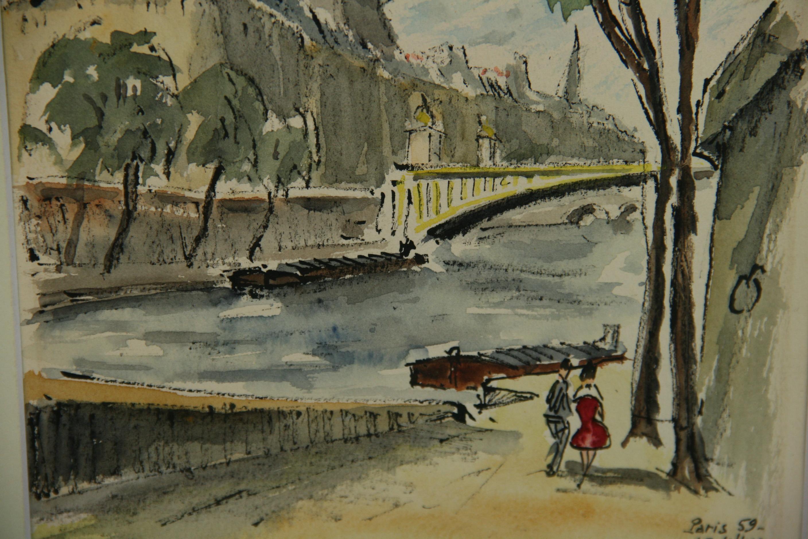 Impressionist Landscape Along The Seine in Paris painting - Brown Landscape Painting by Unknown