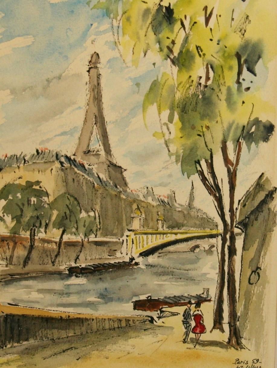 Impressionist Landscape Along The Seine in Paris painting - Painting by Unknown