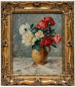 Aloyse Freyburger (1897-1990) - Huile encadrée de 1927, Nature morte aux roses