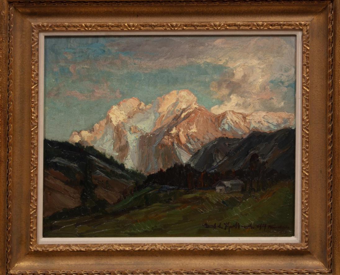Alpine Landscape, 1919 (Antique Landscape Painting, Germany, Framed) 1