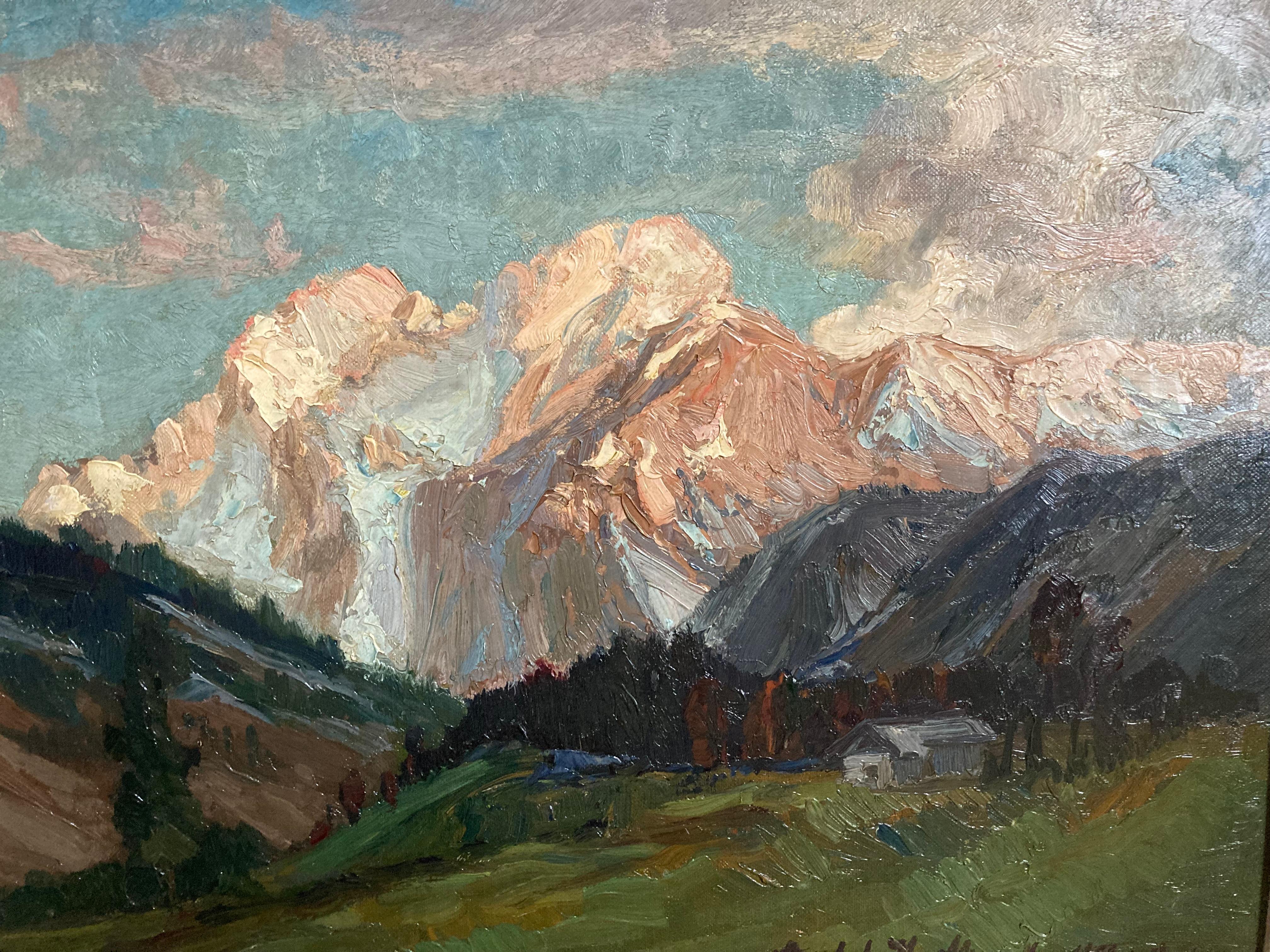 Alpine Landscape, 1919 (Antique Landscape Painting, Germany, Framed) 3