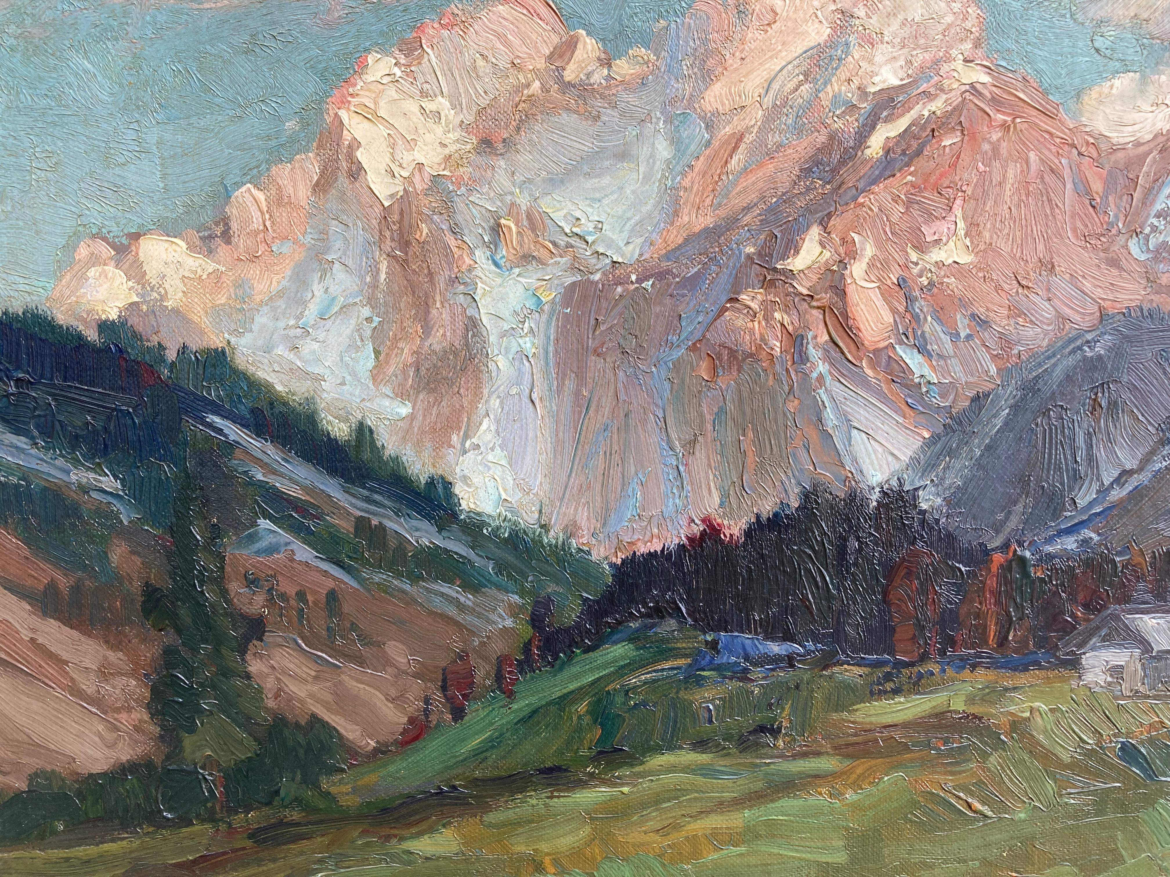 Alpine Landscape, 1919 (Antique Landscape Painting, Germany, Framed) 5