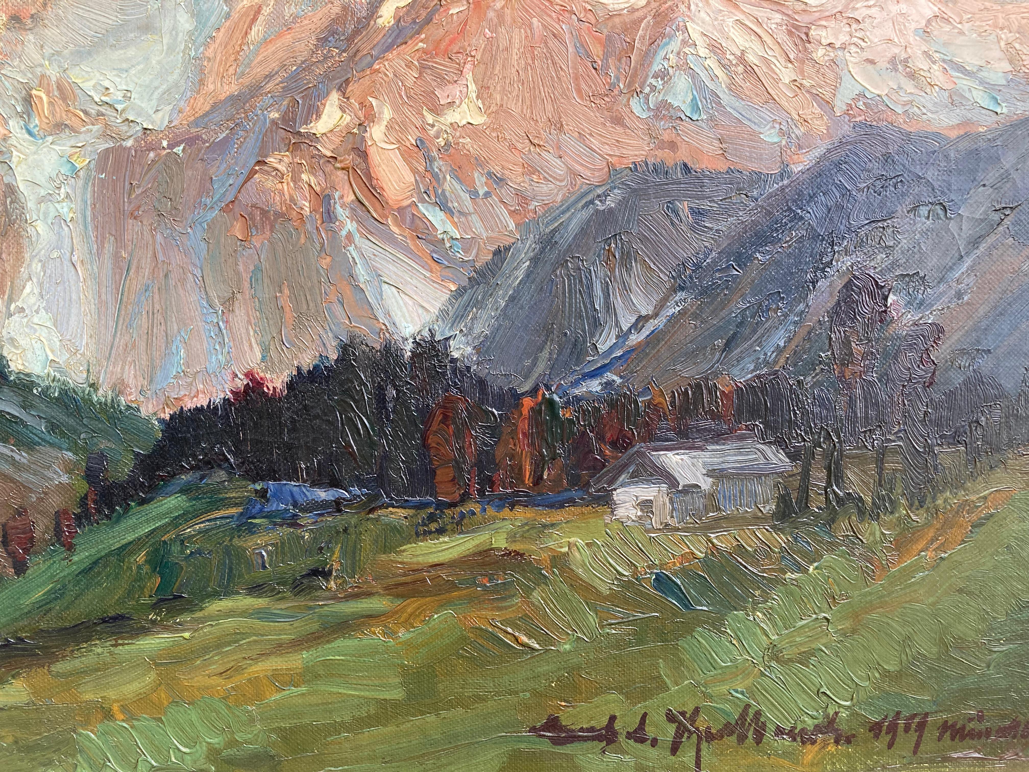 Alpine Landscape, 1919 (Antique Landscape Painting, Germany, Framed) 6