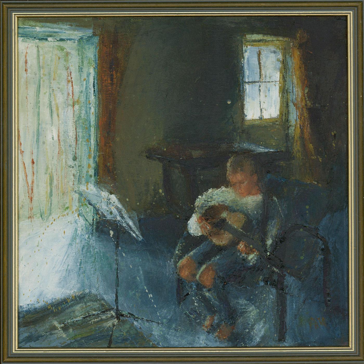 Unknown Interior Painting - A.M. - Framed Contemporary Oil, The Musician