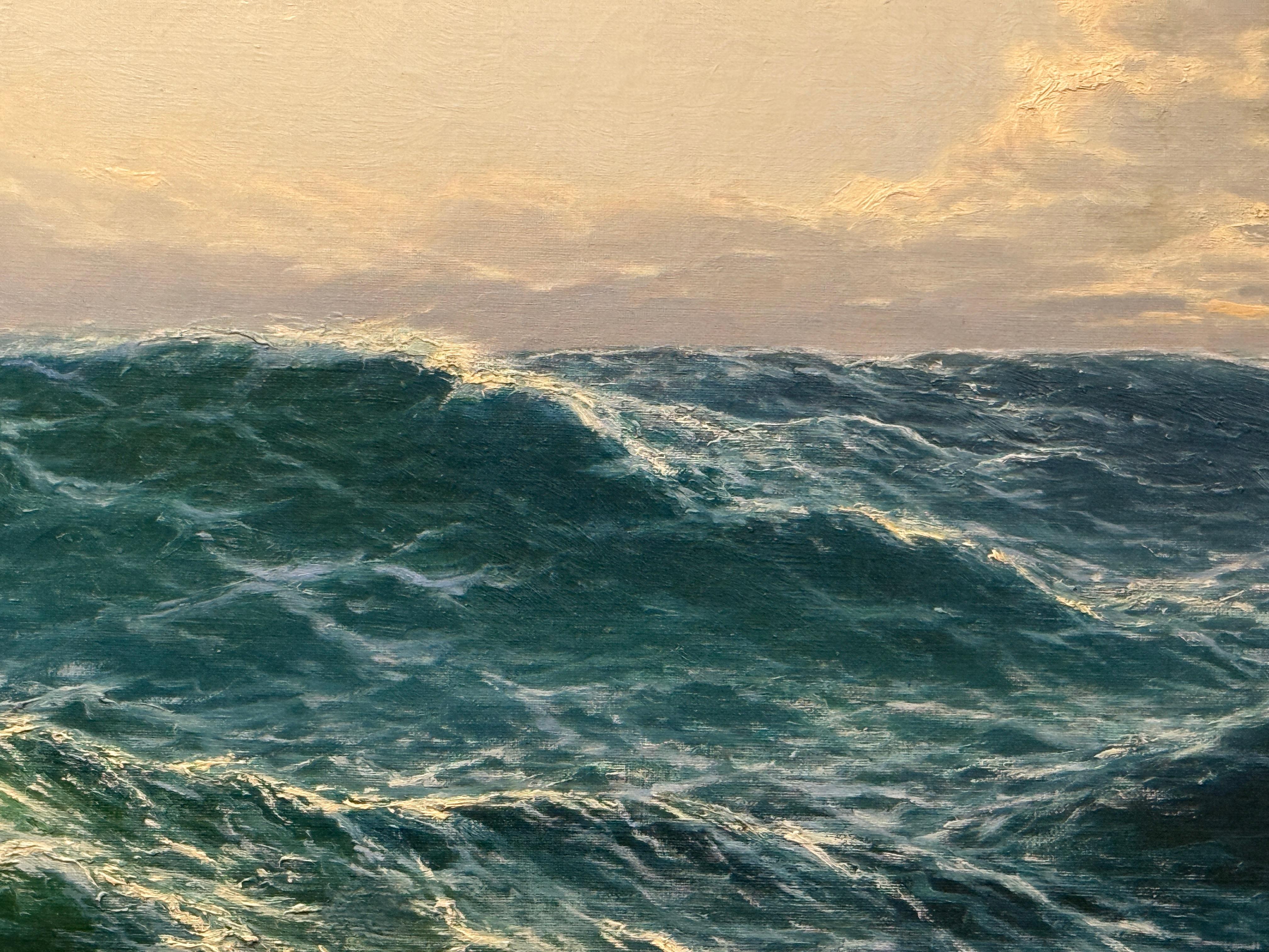 Amazing Stormy Sea Landscape Painting Oil on Canvas with Frame For Sale 10
