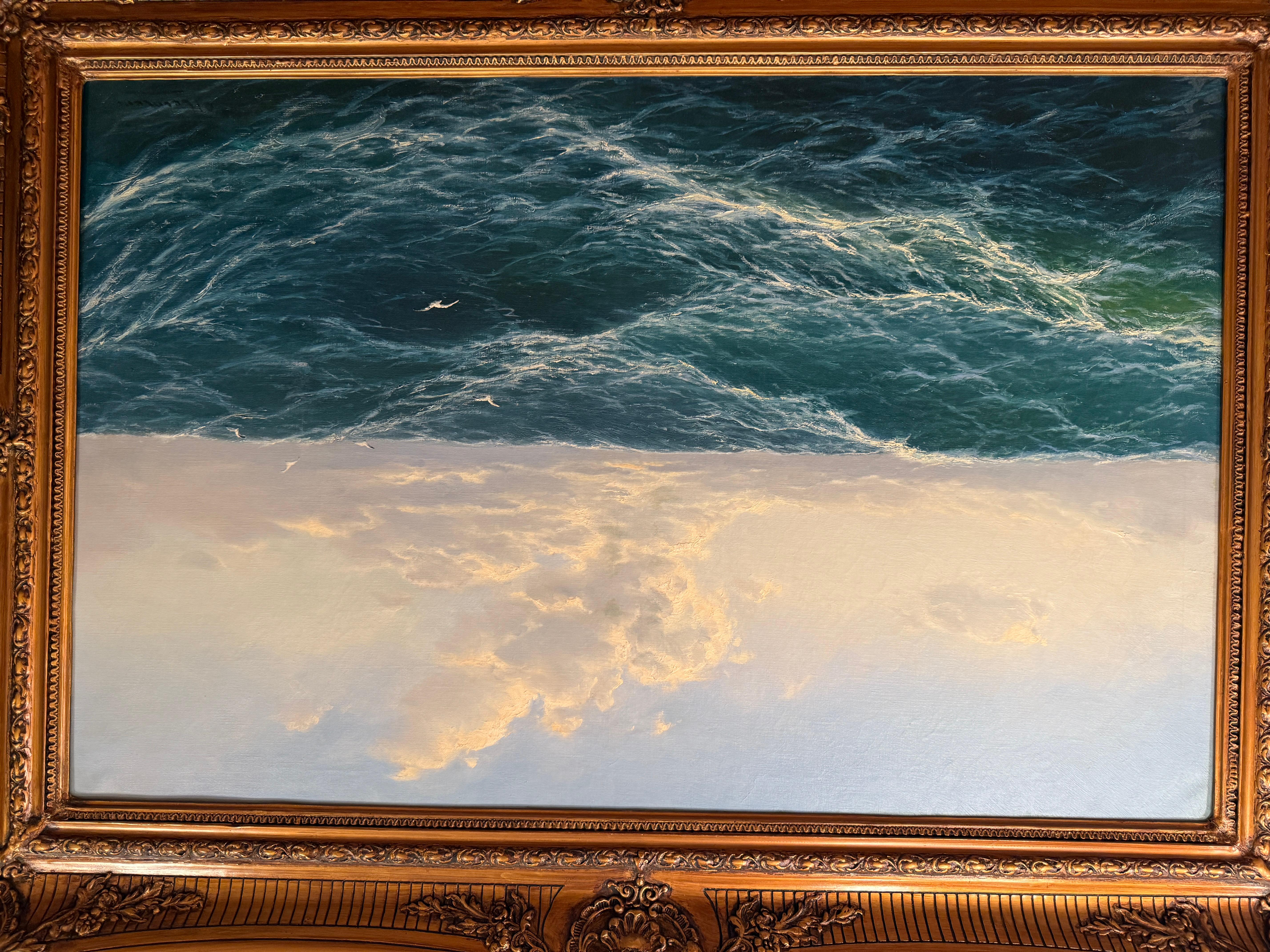 Amazing Stormy Sea Landscape Painting Oil on Canvas with Frame For Sale 4