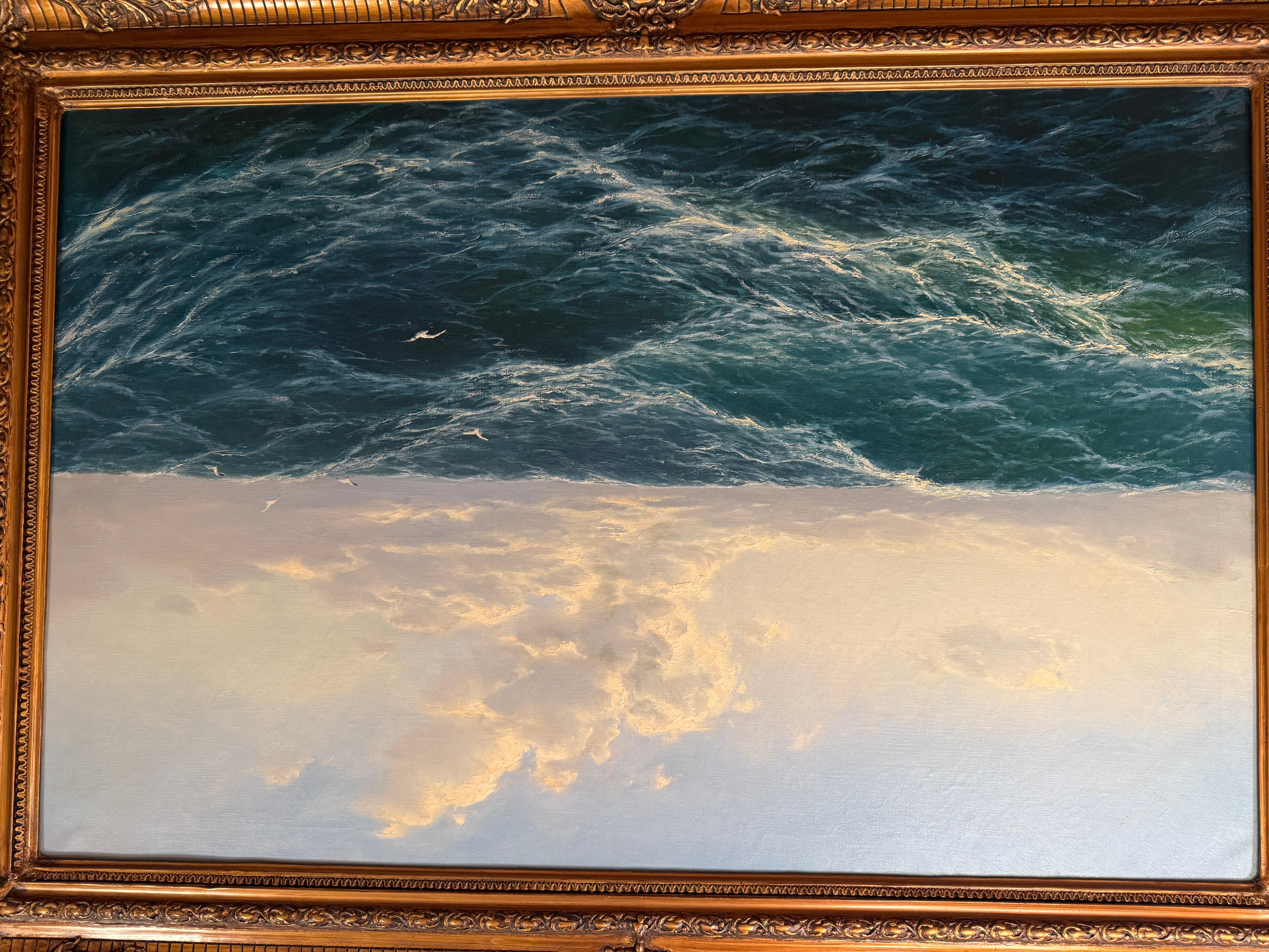 Amazing Stormy Sea Landscape Painting Oil on Canvas with Frame For Sale 5