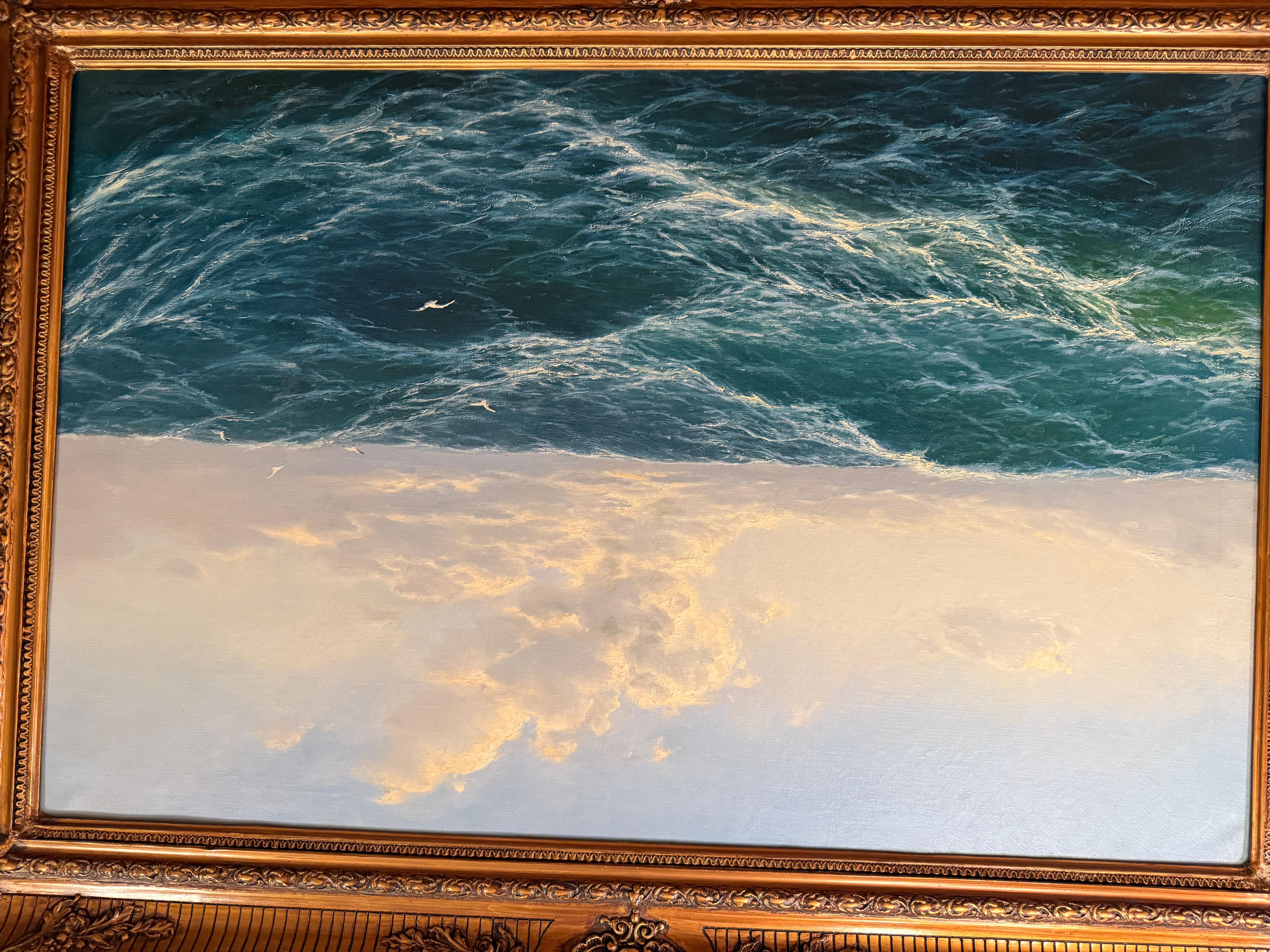 Amazing Stormy Sea Landscape Painting Oil on Canvas with Frame For Sale 6