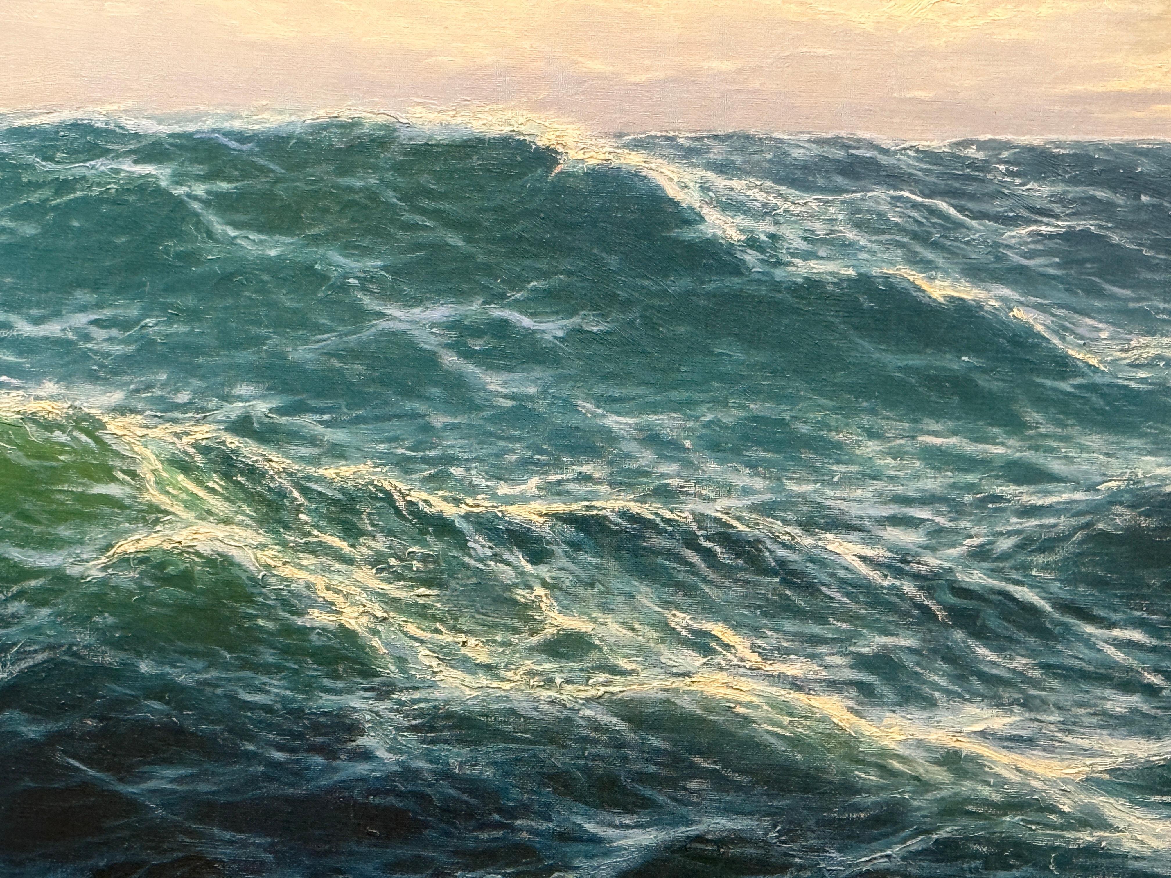 Amazing Stormy Sea Landscape Painting Oil on Canvas with Frame For Sale 7