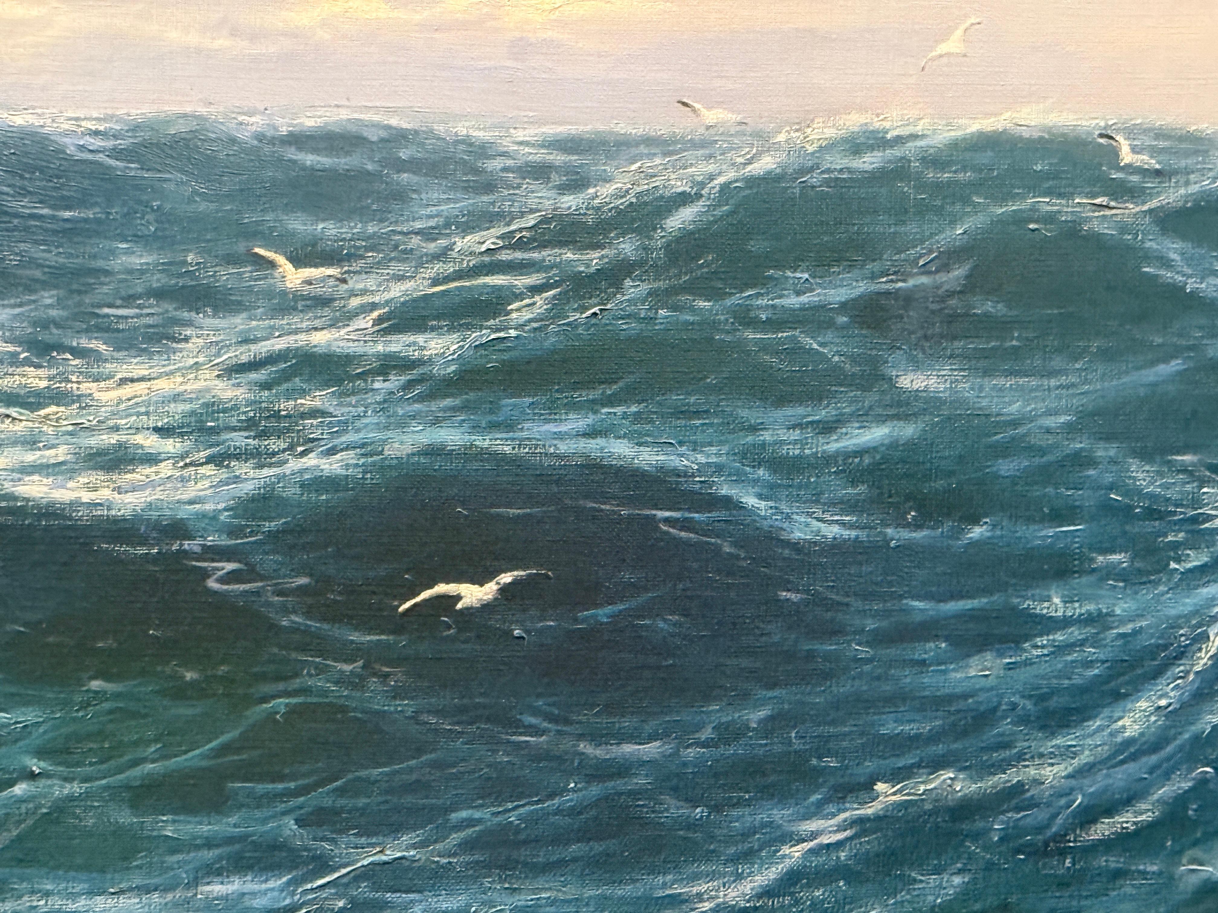 Amazing Stormy Sea Landscape Painting Oil on Canvas with Frame For Sale 8