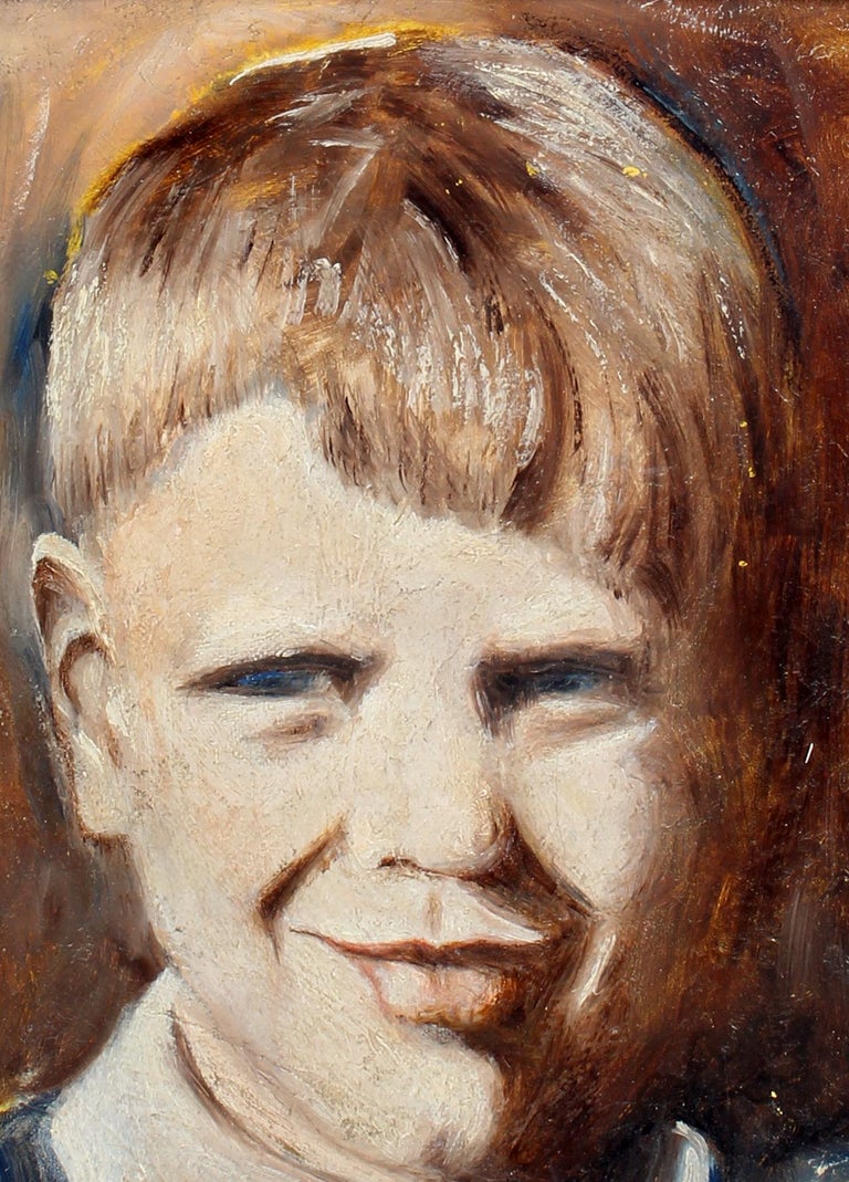 A fantastic modern portrait of a young boy.  This work is signed what appears to be Paul Sellers and dated 1937, but we have not found information on the artist.

The work dated 1936 captures the essence of a lively and mischievous young man with