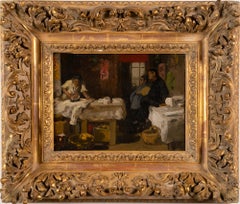 American Ashcan School Impressionist Chinese Laundry Interior Signed Painting