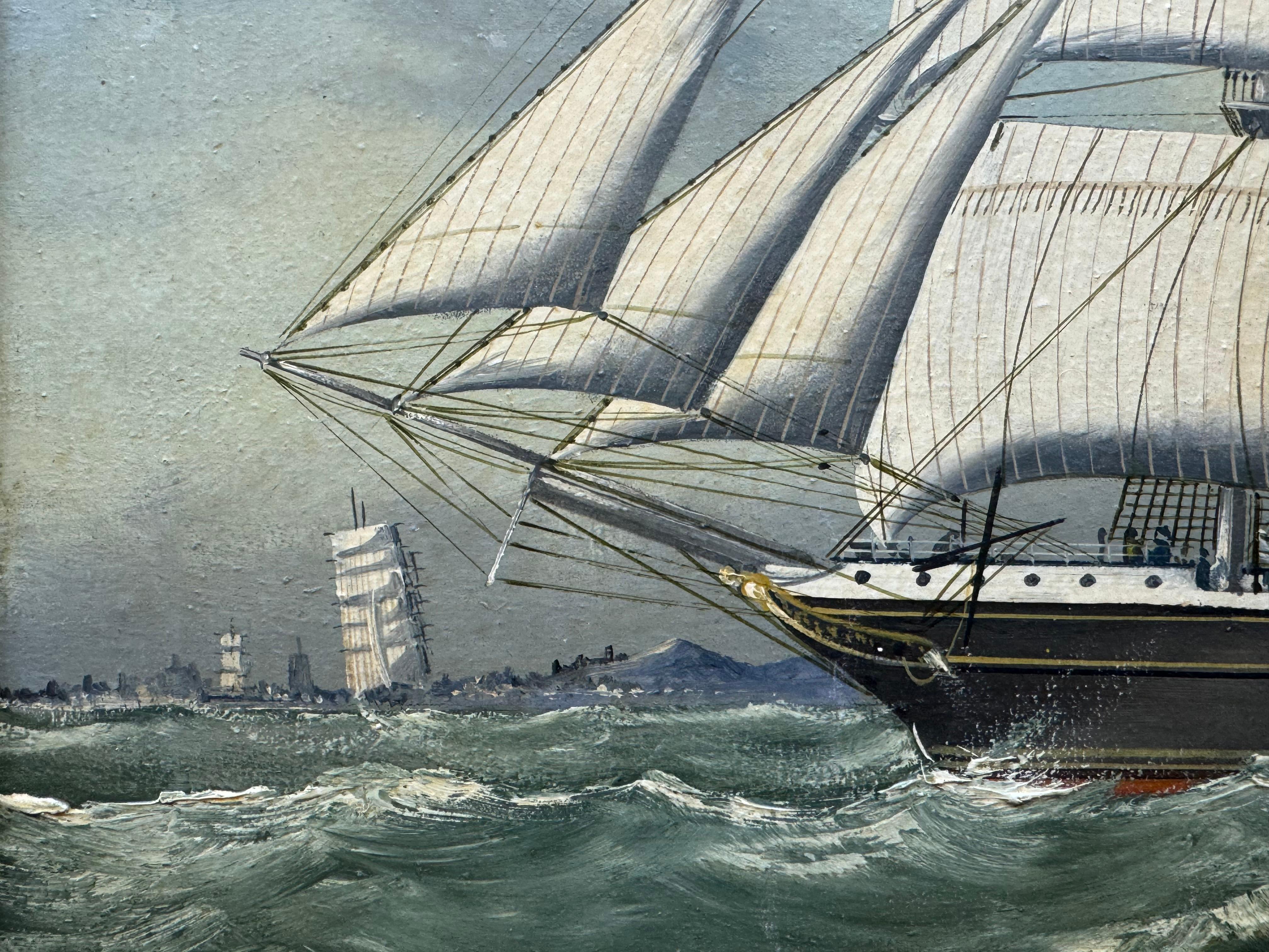 American clipper ship seascape painting, 19th century For Sale 1