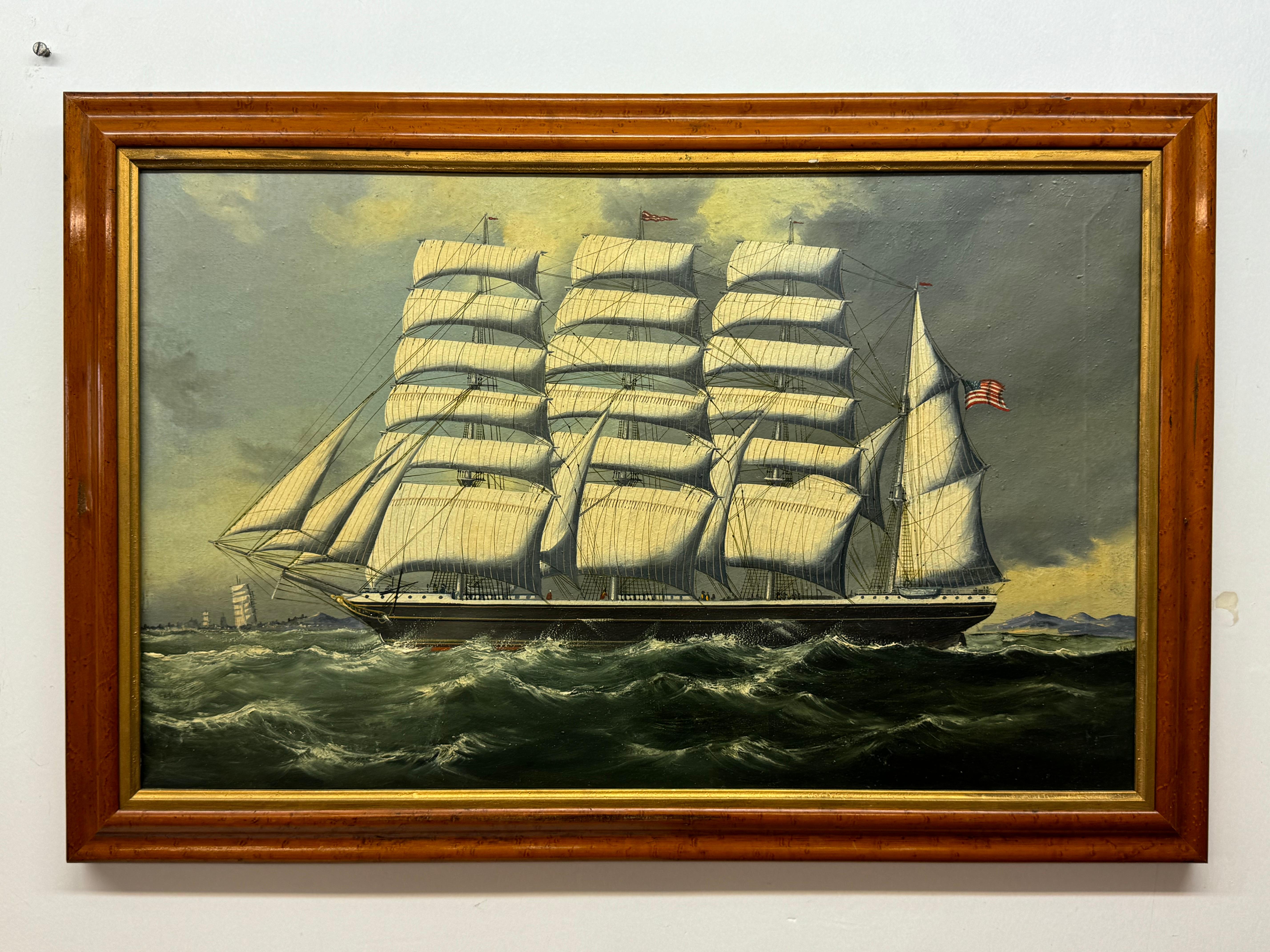 American clipper ship seascape painting, 19th century - Painting by Unknown