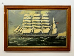 Vintage American clipper ship seascape painting, 19th century