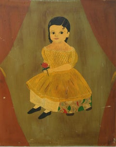 American Folk Art Portrait "Little Girl with Curls on Forehead"