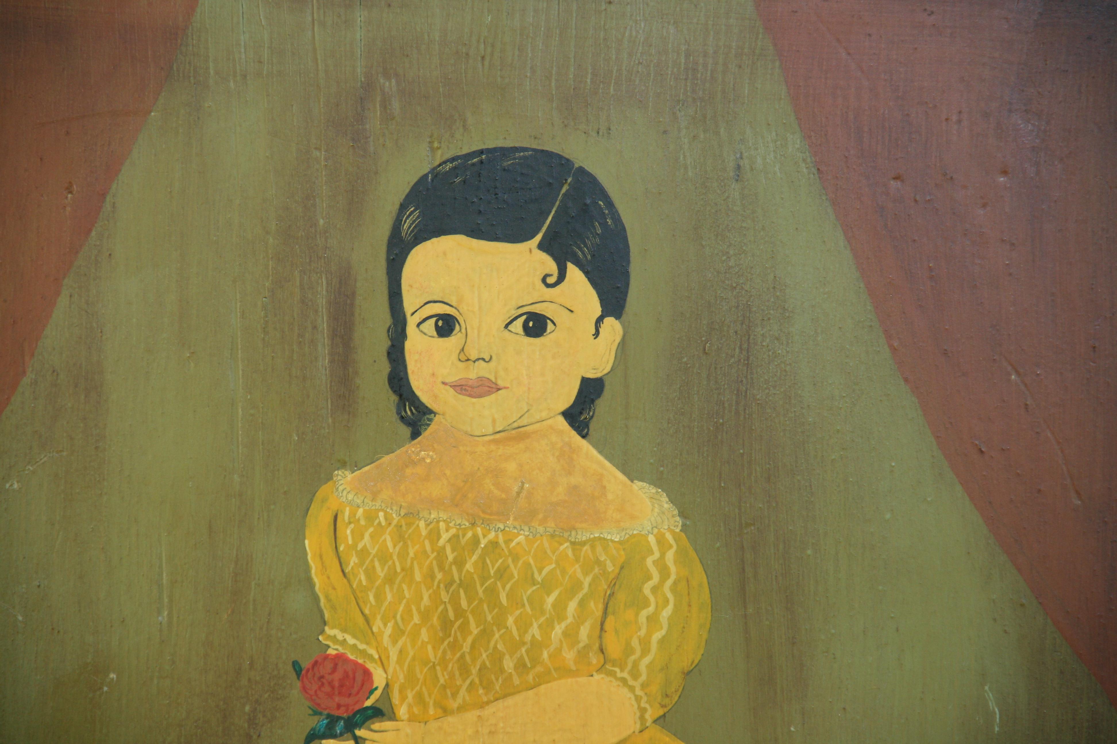 5191 After on American Folk art oil painting of 1st half 18th century painting by
Linda Baxter signed and described on verso
Oil painting  on  solid thick wide  pine board 17