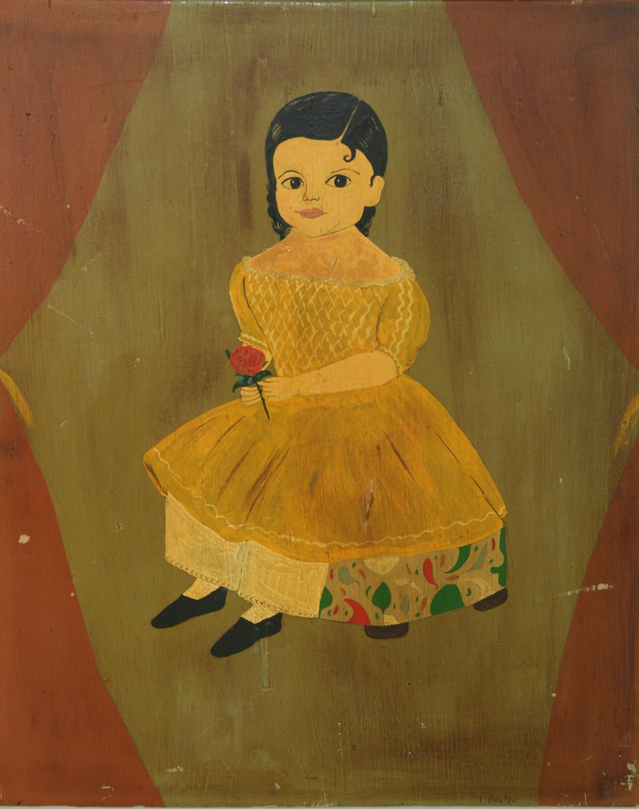 Unknown Portrait Painting - American Folk Art Portrait "Little Girl with Curls on Forehead"