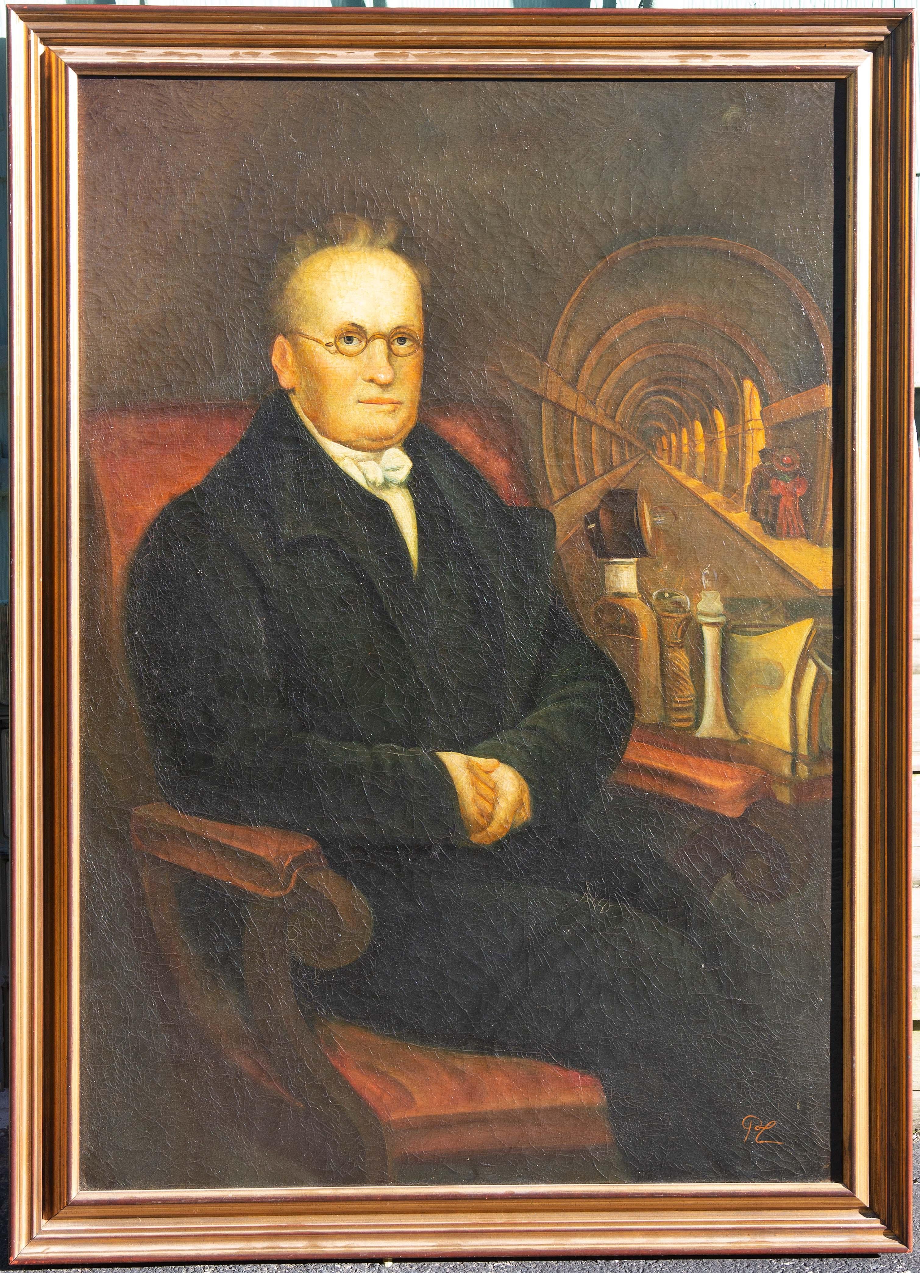 American Folk Art Portrait of Marc Isambard Brunel British Inventor Engineer - Painting by Unknown