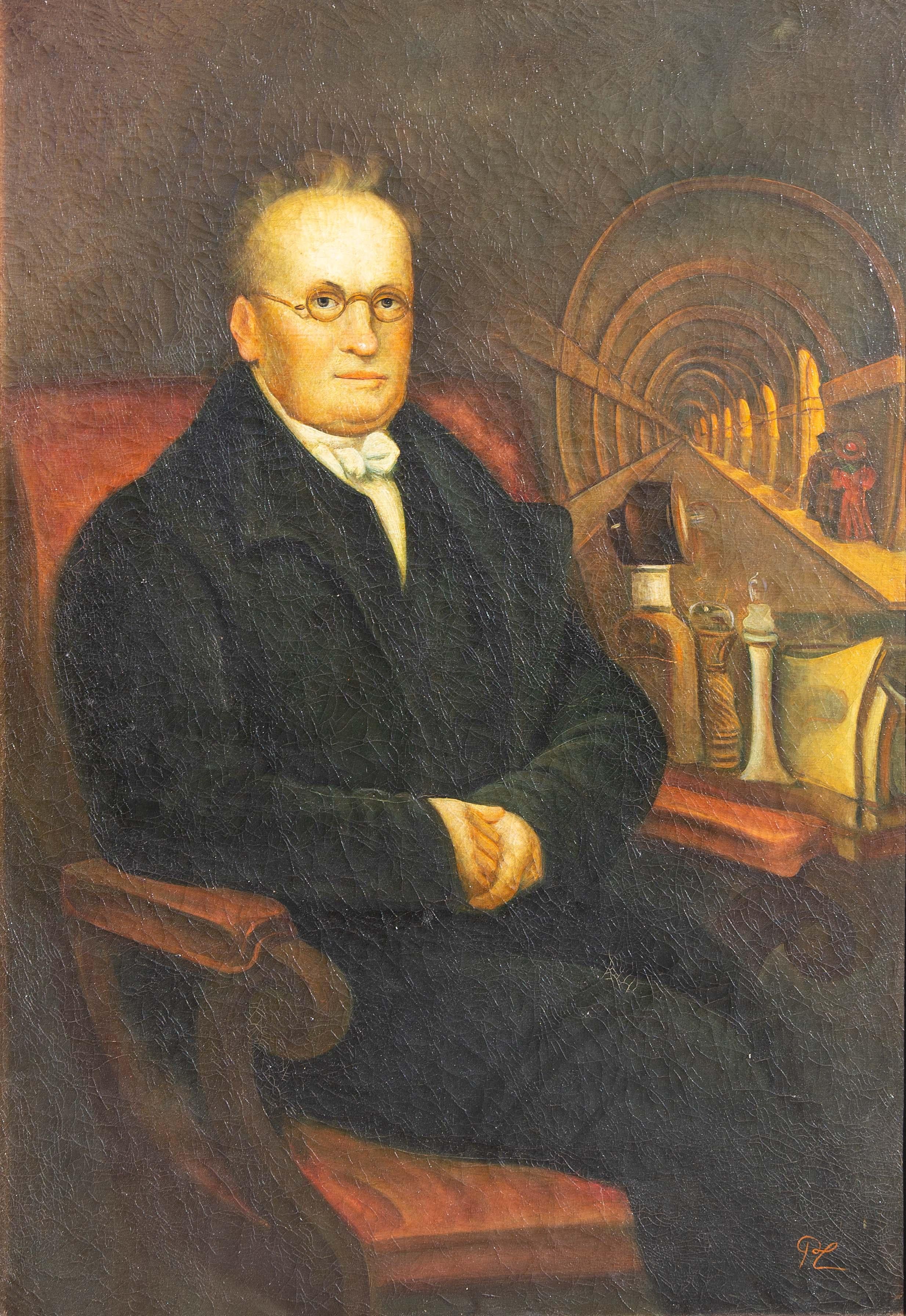 Unknown Figurative Painting - American Folk Art Portrait of Marc Isambard Brunel British Inventor Engineer