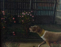 American Folk Painting of Couple in a Garden With Dog