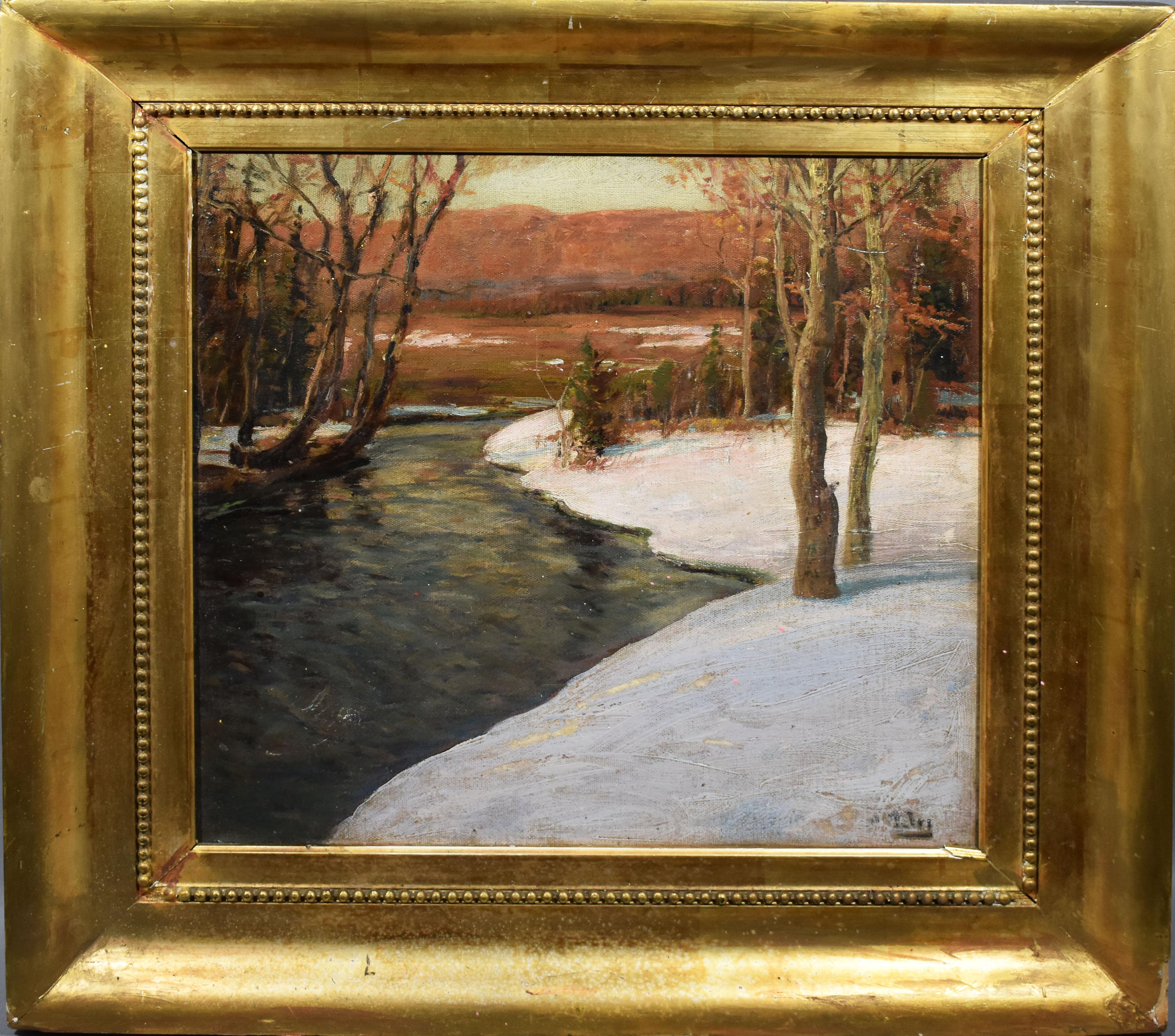 American Impressionist Bucks Co Pennsylvania Winter Snow Landscape Oil Painting
