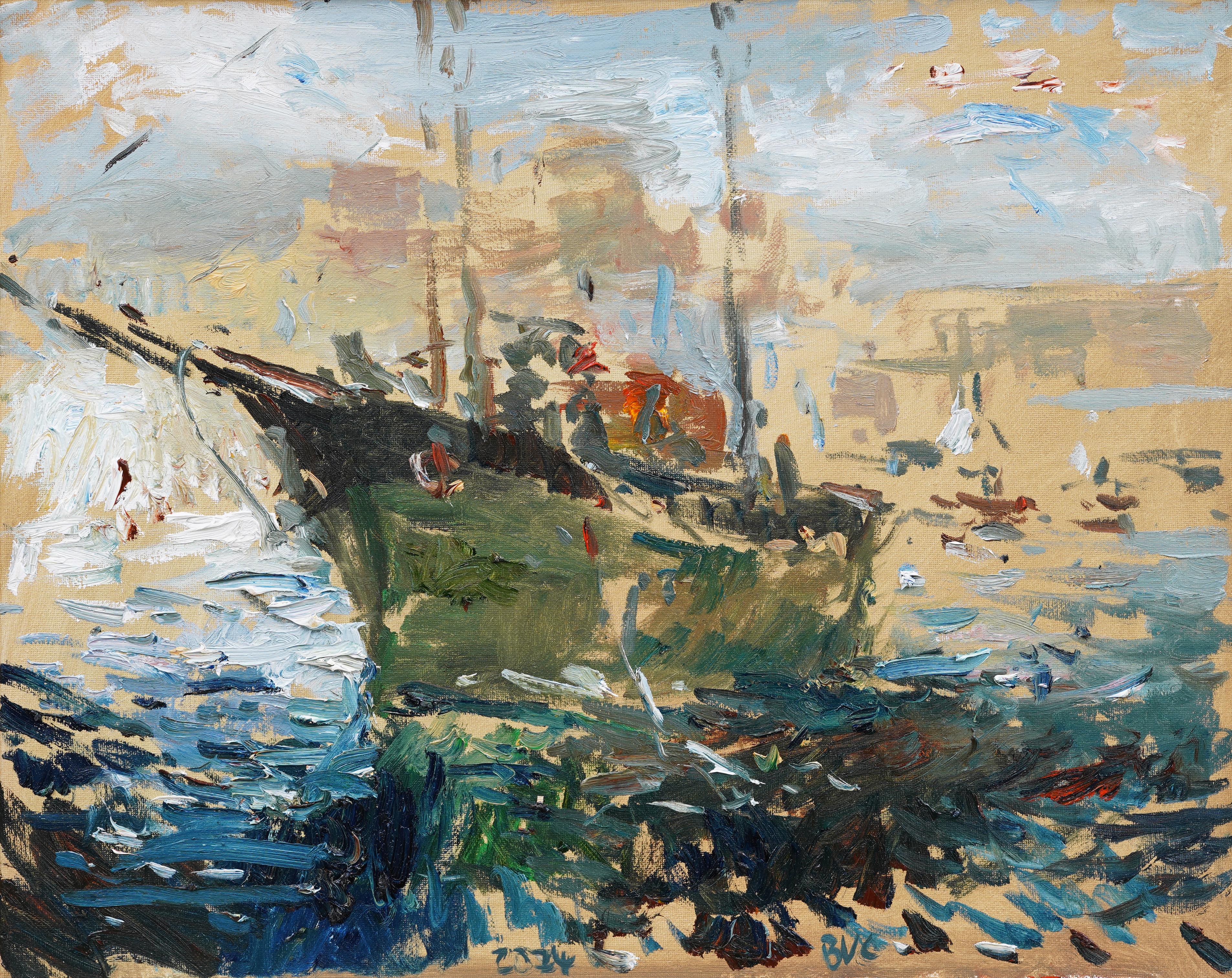 Gerahmte nautische Meereslandschaft, Ölgemälde eines amerikanischen Impressionisten, Coastal Seascape (Impressionismus), Painting, von Unknown