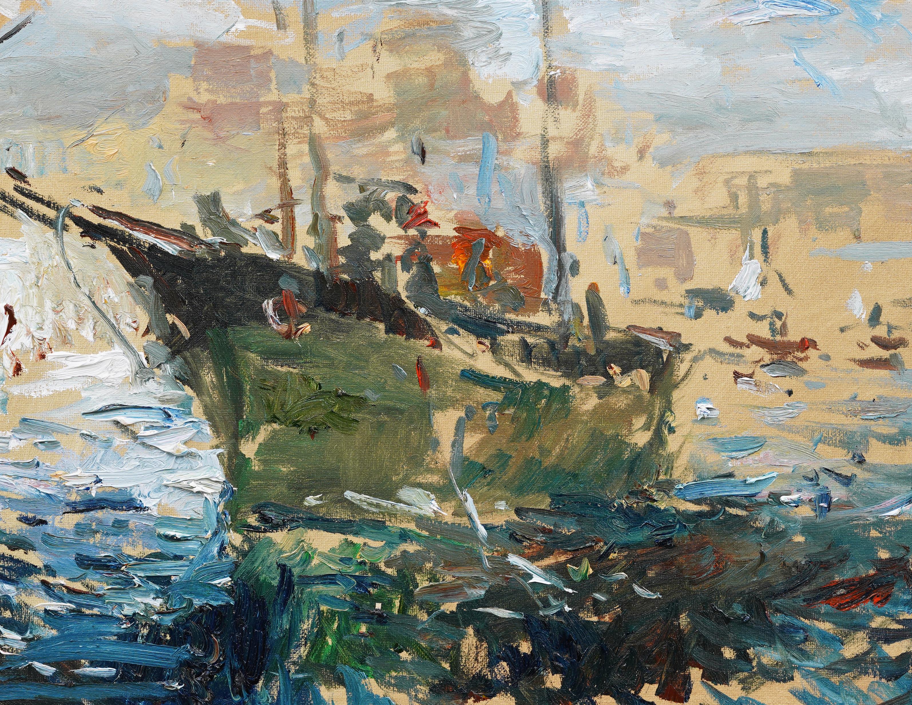 American Impressionist Coastal Seascape Framed Nautical Sailboat Oil Painting For Sale 3