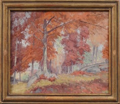 American Impressionist Fall Landscape Framed Forest Interior Oil Painting