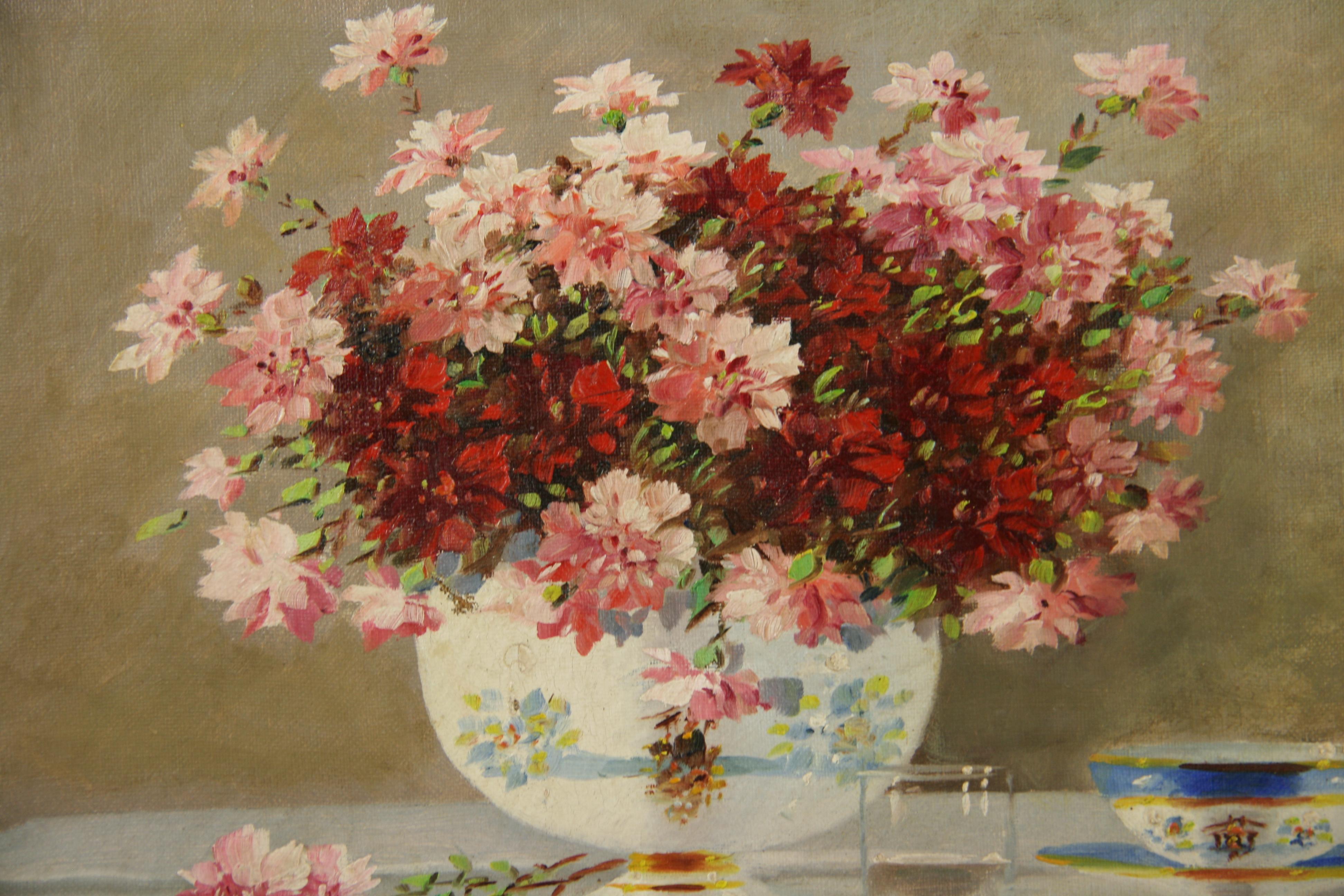 American Impressionist Floral Table Setting Still Life 1950 For Sale 2