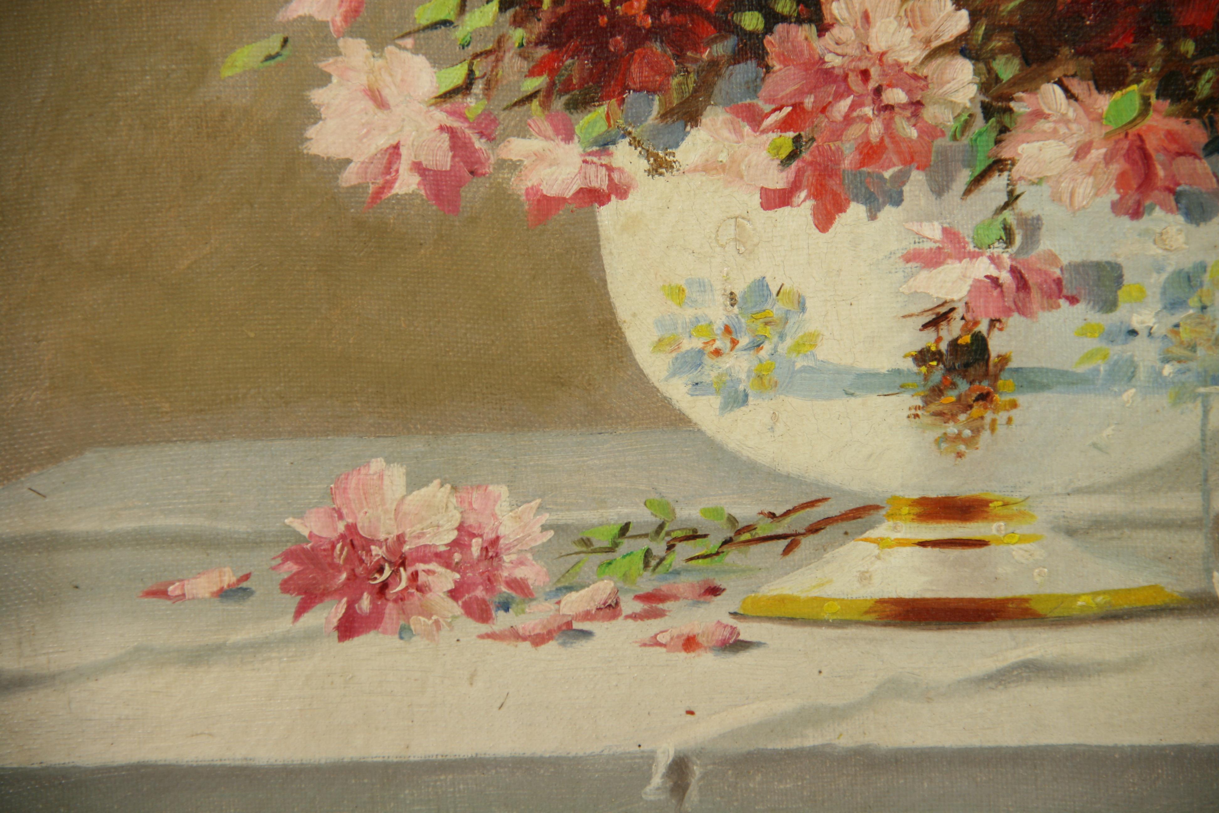 Antiker amerikanischer Impressionist florale Tabelle Einstellung Stillleben 1950 im Angebot 2